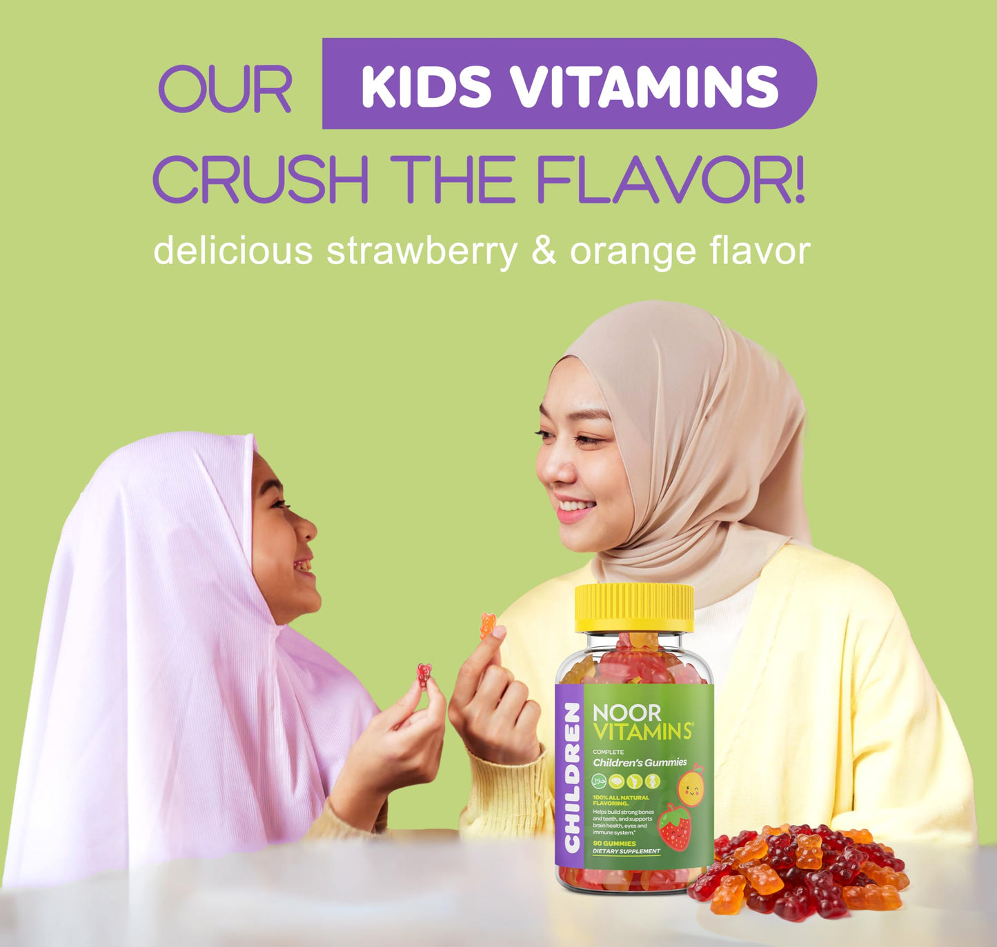 Noor Vitamins Halal Kids Multivitamin Gummies Gluten Free, 90 Count