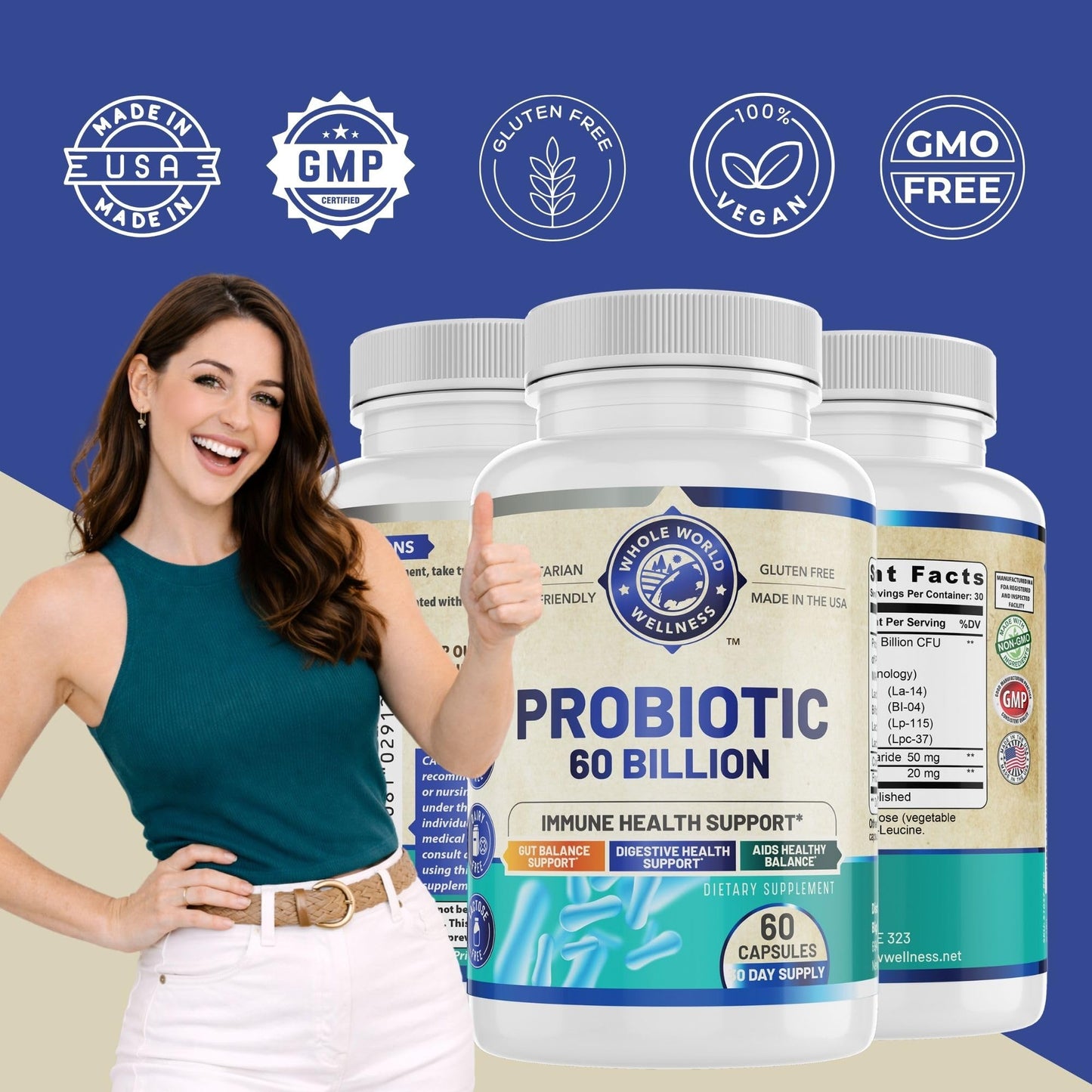 Whole World Wellness Probiotic 60 Billion CFU/g Capsule, 60 Capsules
