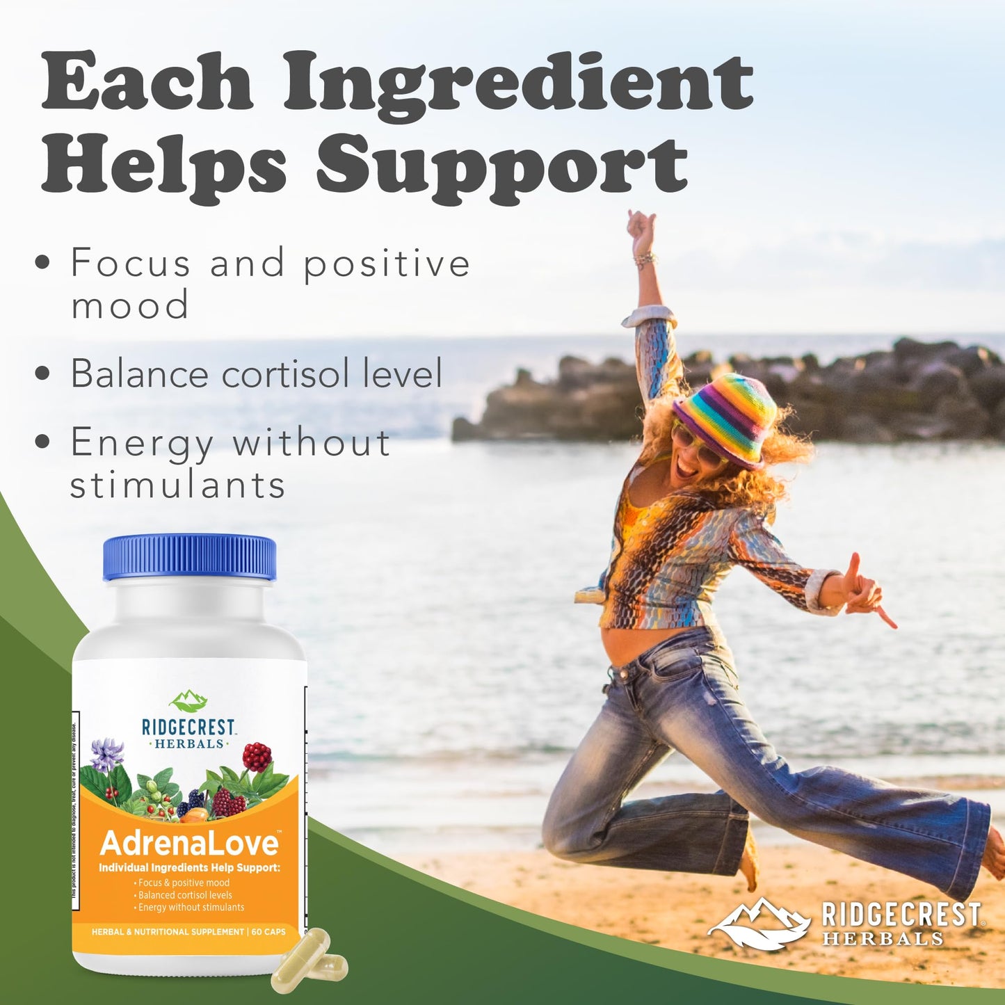 RidgeCrest Herbals AdrenaLove Adrenal Stress and Energy Support, 60 Capsules