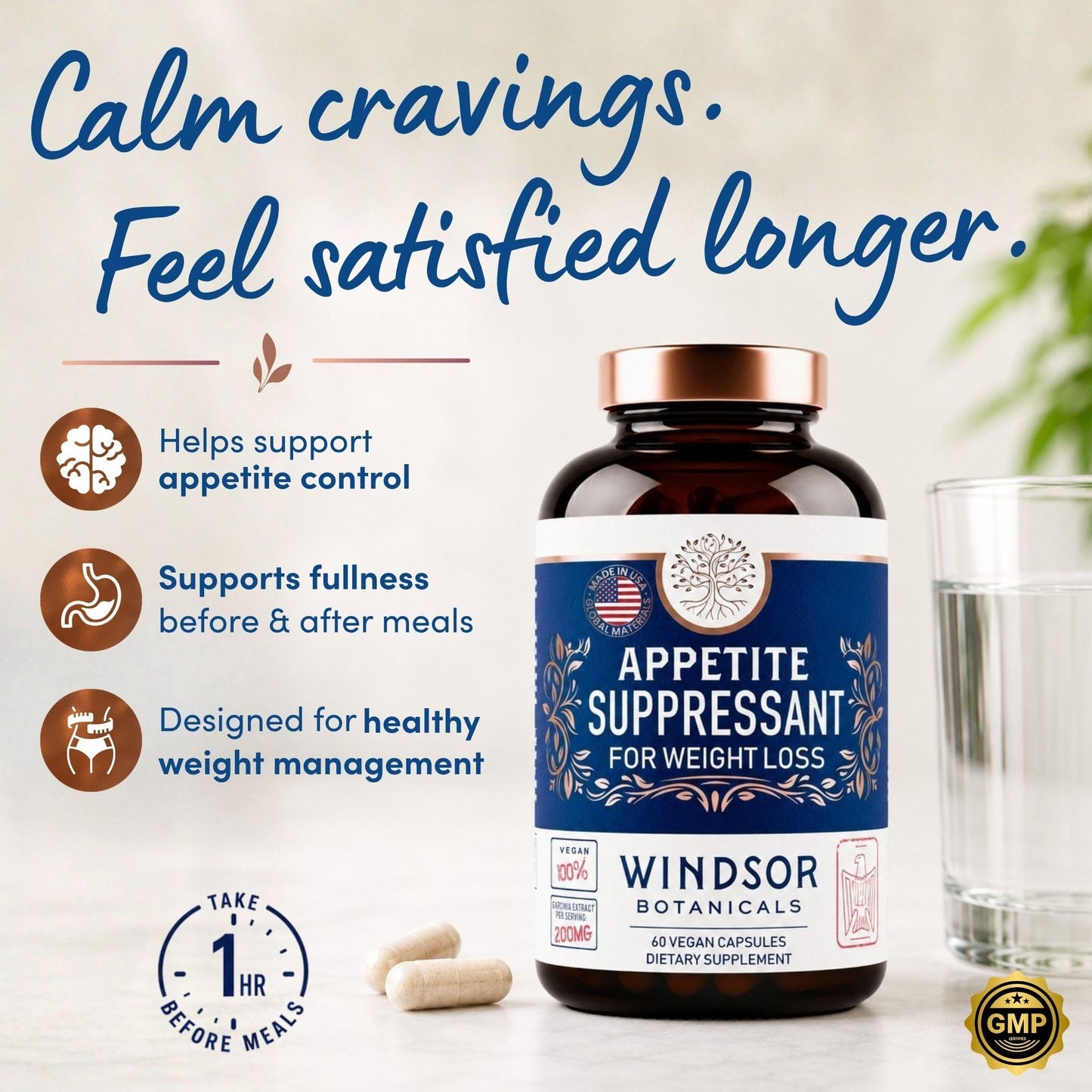 WINDSOR BOTANICALS Appetite Suppressant for Weight Loss Capsule 60 Capsules