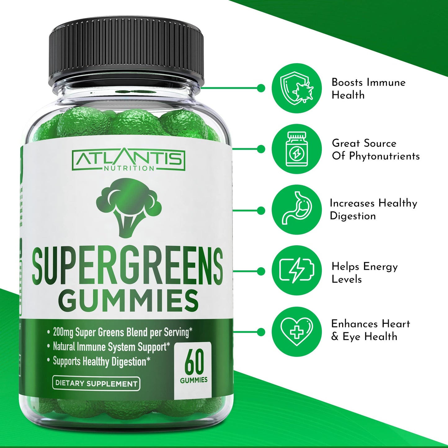 Atlantis Nutrition Supergreens & Testosterone Booster, 120 Gummies