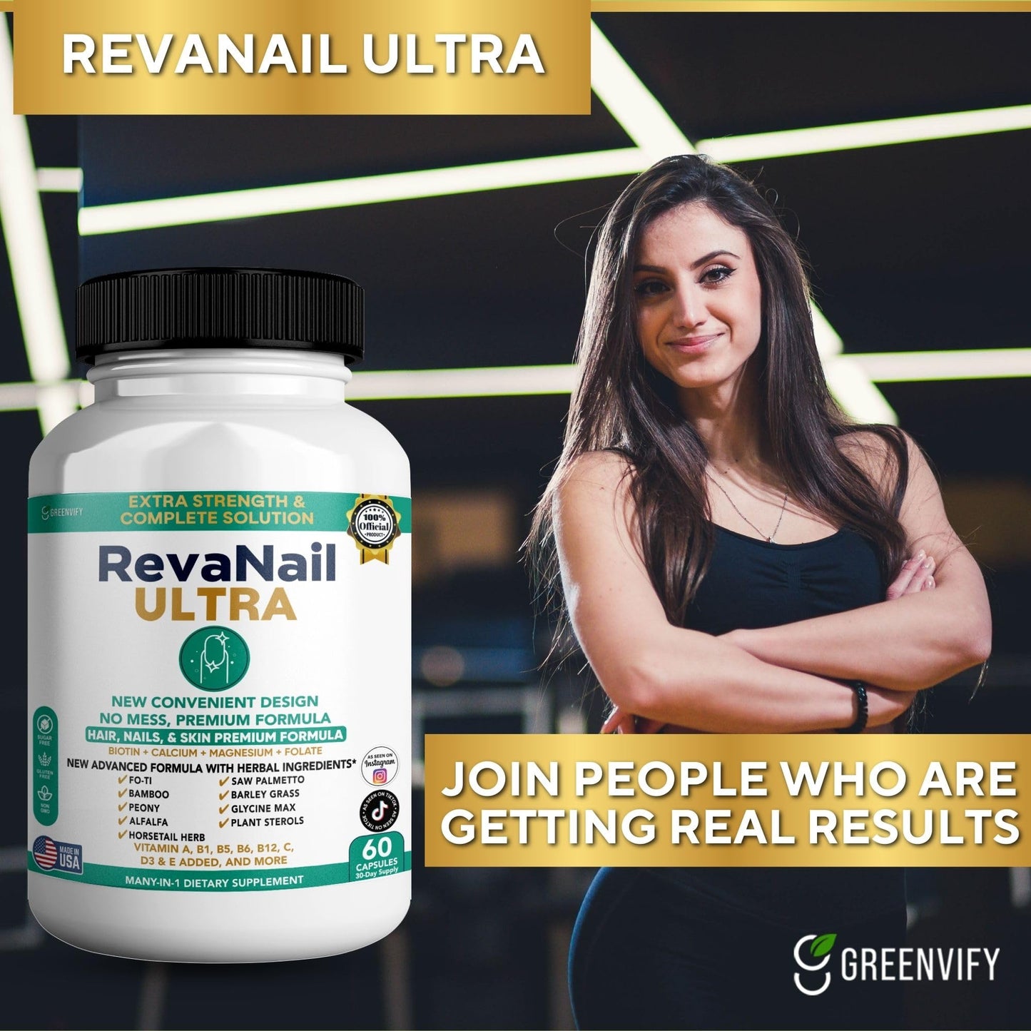 GREENVIFY RevaNail Ultra Hair, Nails & Skin Formula Capsules, 60 Capsules