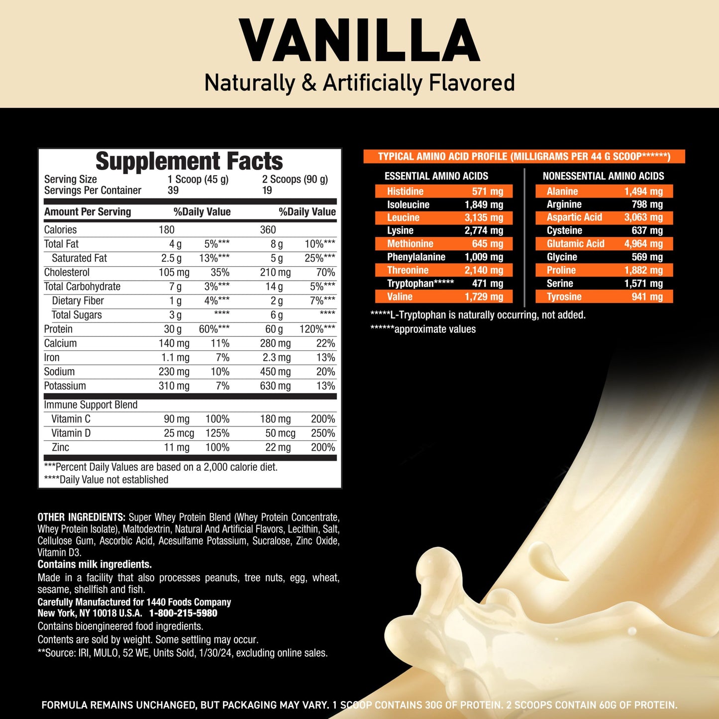 Body Fortress Super Advanced Whey Protein Powder Vanilla, 3.9 lbs, 62.4 Servings