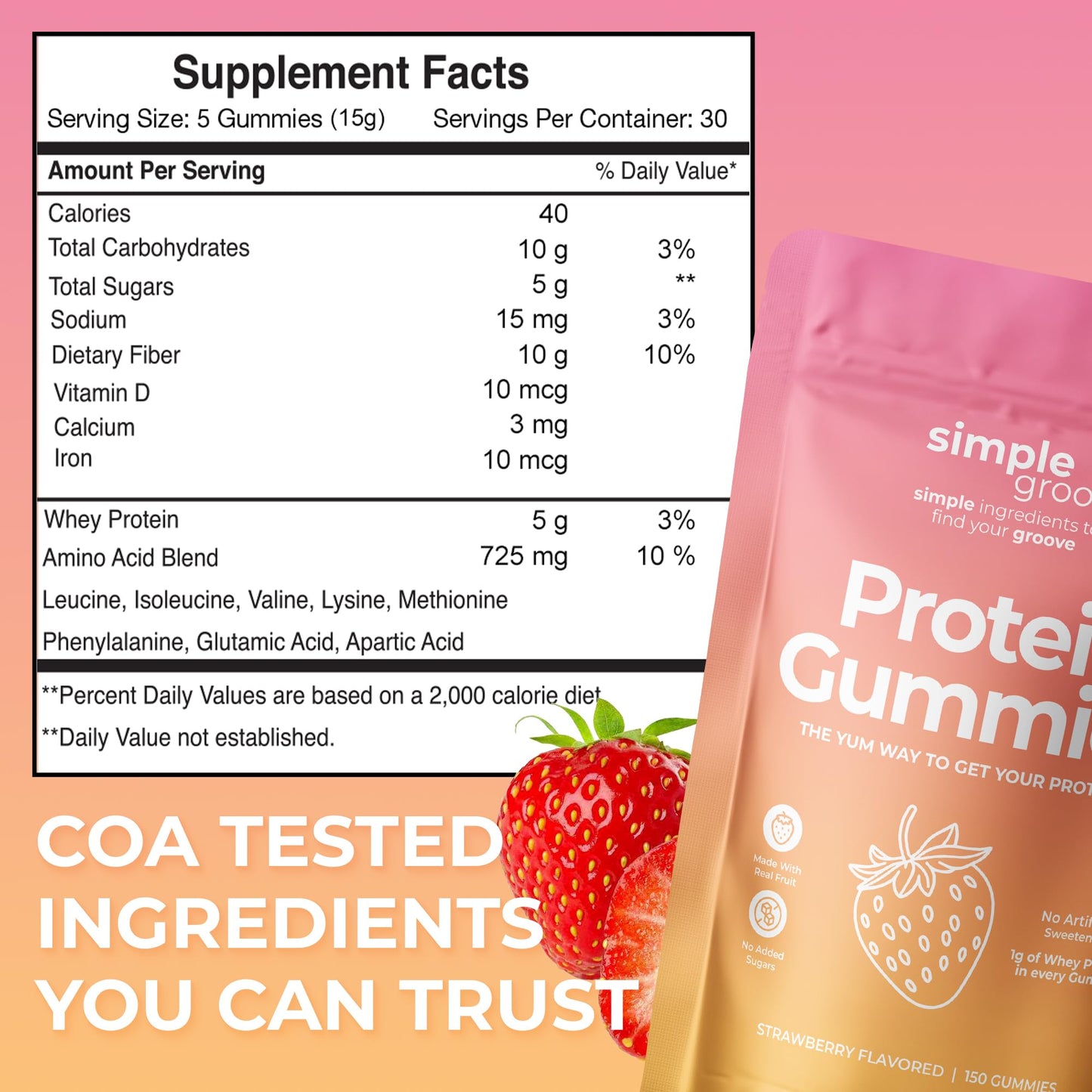 Simple Groove Protein Gummies 1g Whey Protein per Gummy, 150 Gummies
