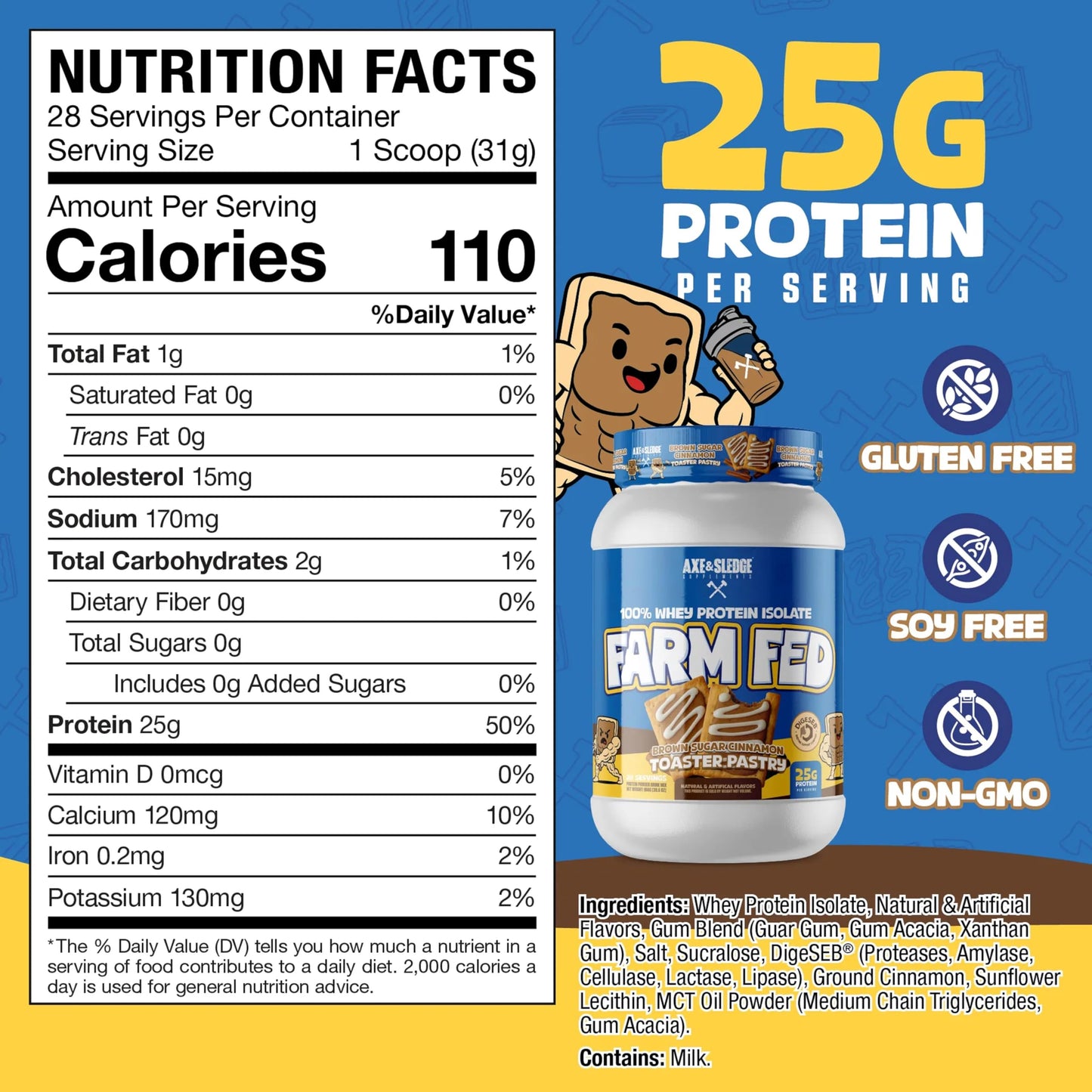 Axe & Sledge Farm Fed 100% Whey Protein Isolate Powder, Brown Sugar Cinnamon, 7.05 oz