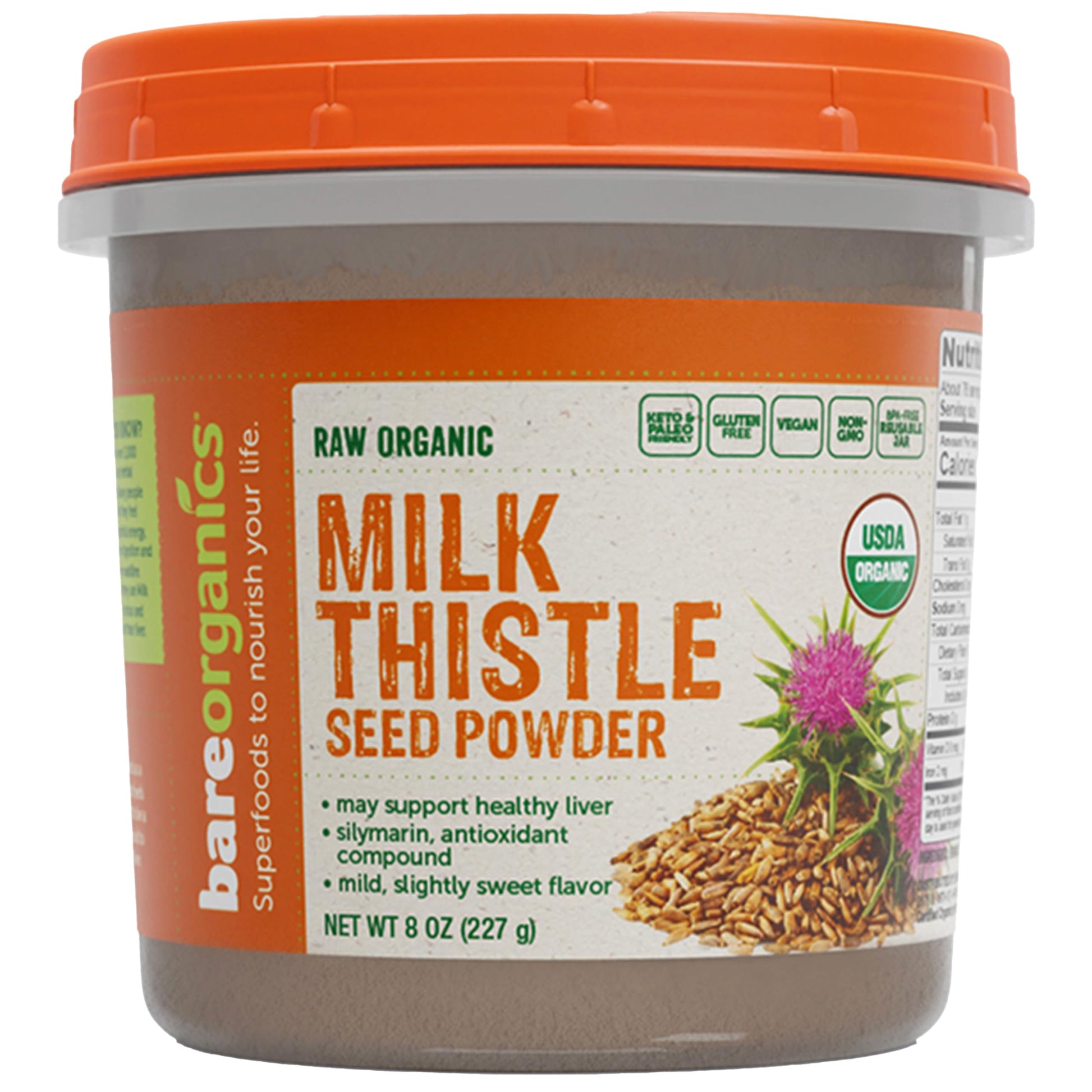 BareOrganics Milk Thistle Seed Powder 8 oz