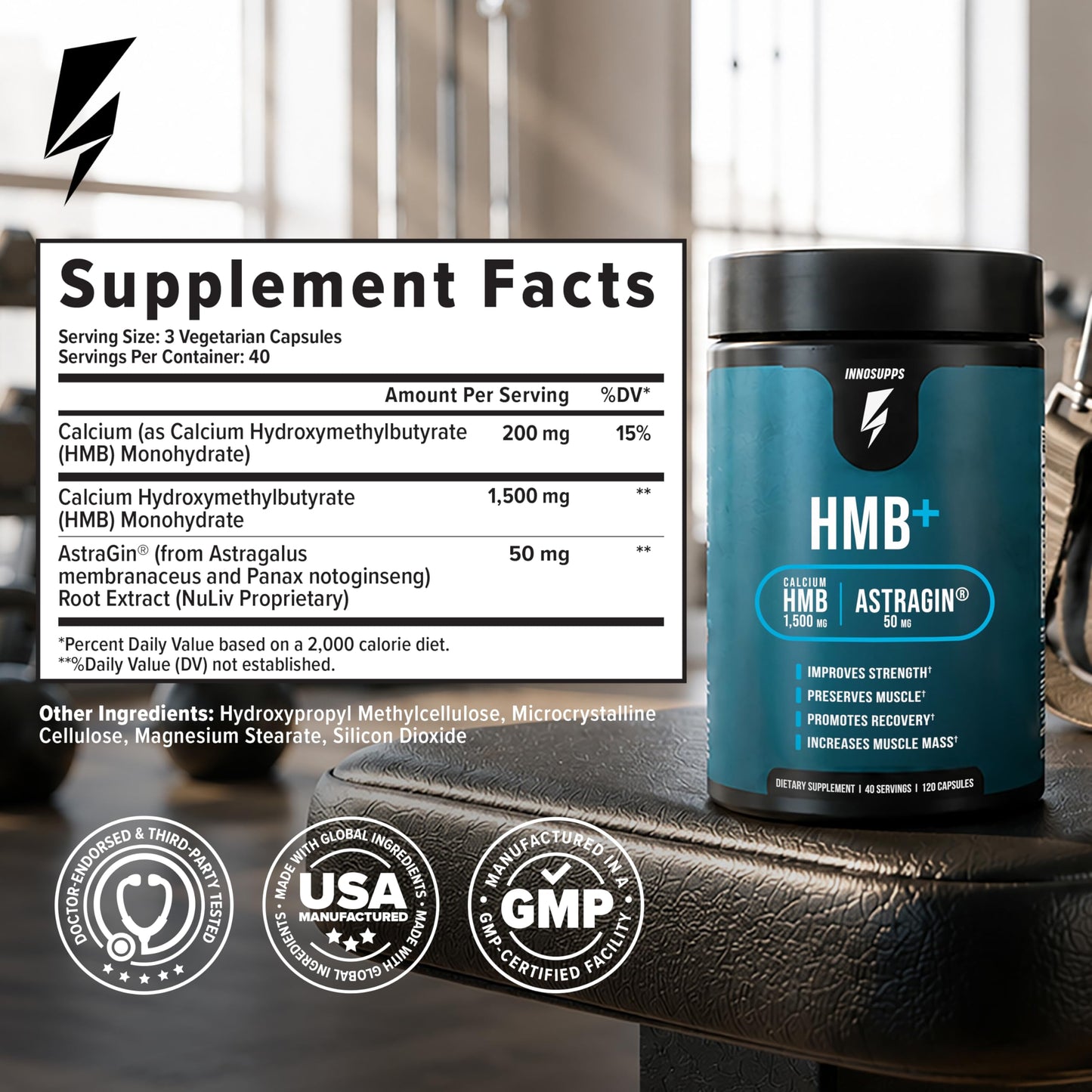 InnoSupps HMB+ Veggie Capsules, 120 Count