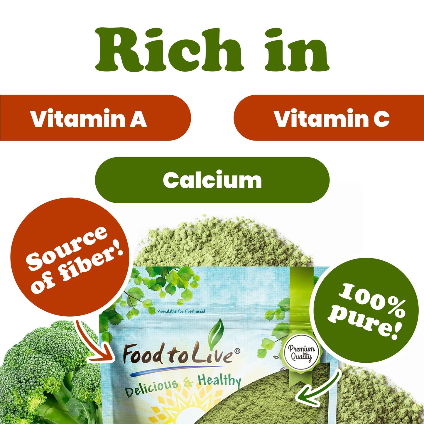 Food to Live Broccoli Powder 16 Ounce