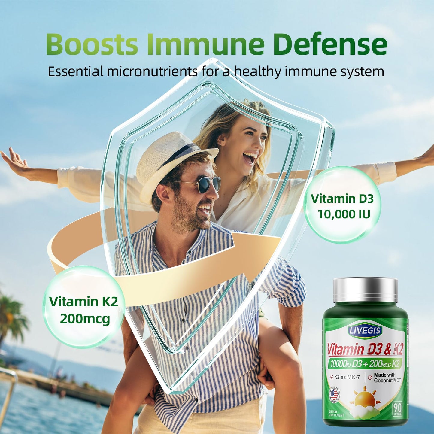 LIVEGIS Vitamin D3 K2 Softgels, 180 Count