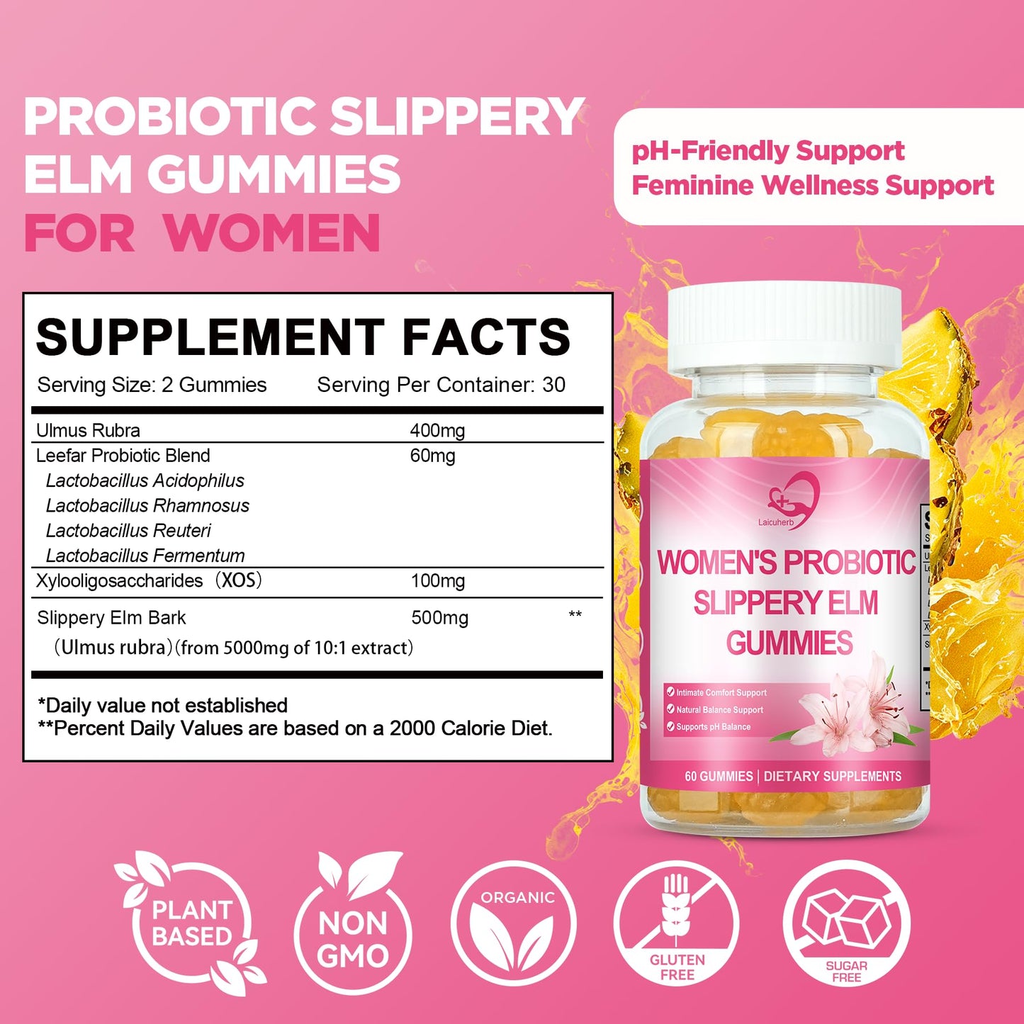 Laicuherb Women's Probiotic Gummies 60 Count