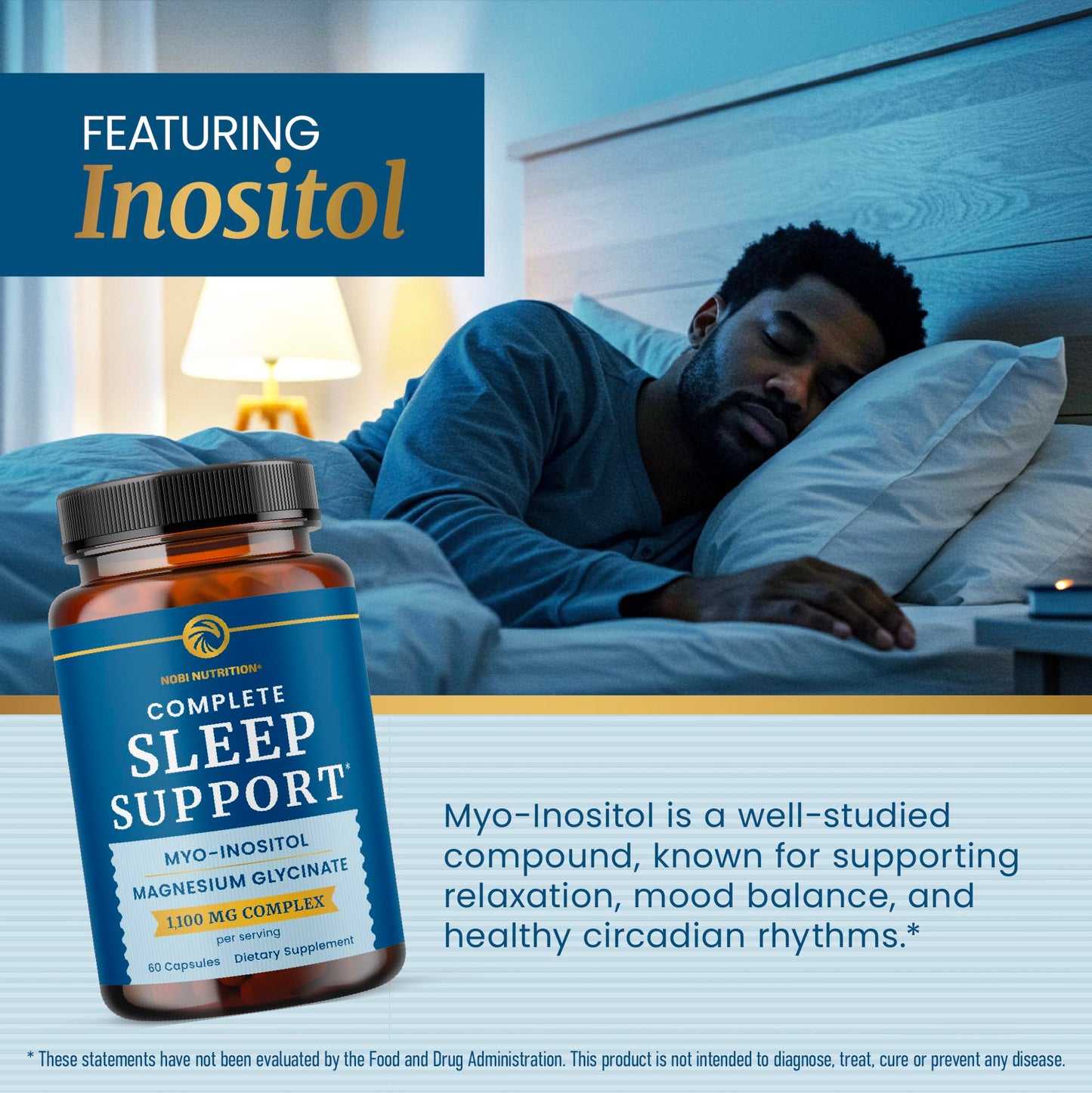 Nobi Nutrition Complete Sleep Support Myo Inositol + Magnesium Glycinate Capsule, 60 Count