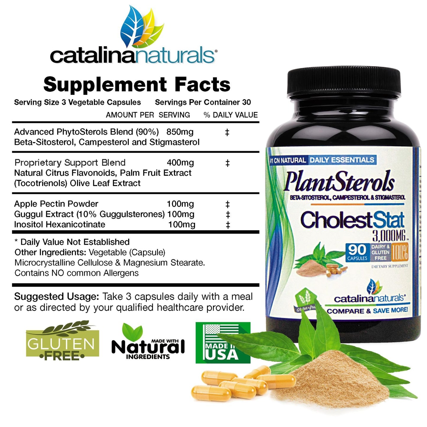 Catalina Naturals Triple Strength PlantSterol Complex Cholest-Stat 3000mg Capsule, 90 Count