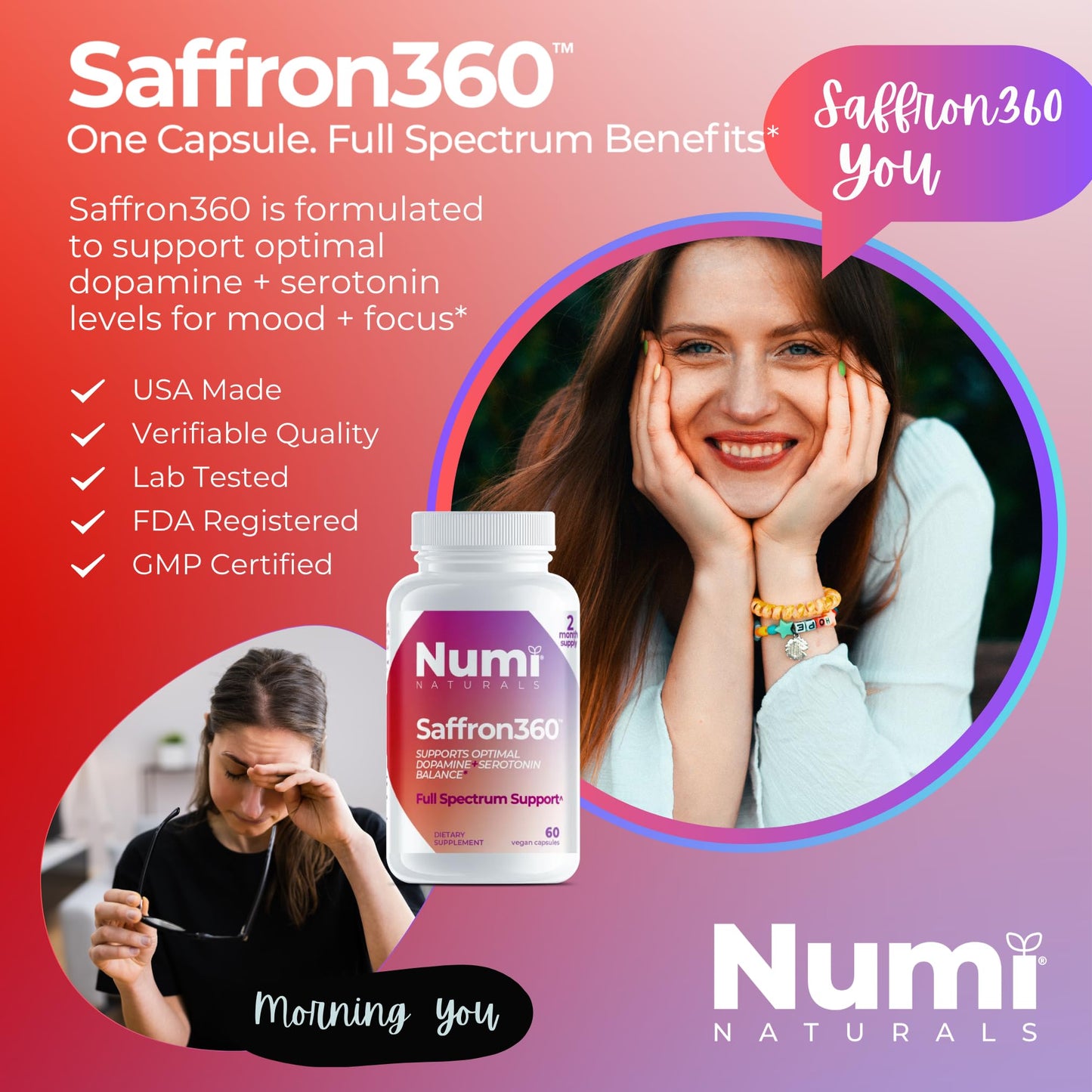 Numi Naturals Saffron Extract 88.5mg Capsule, 60 Count