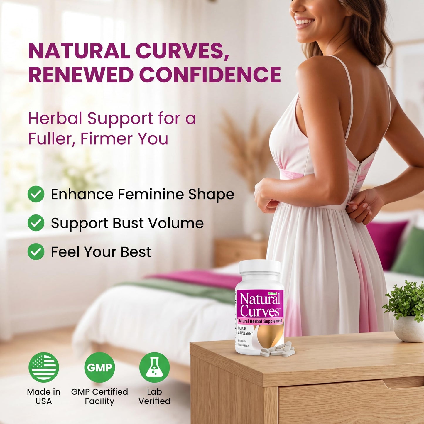 Natural Curves Breast Enhancement Supplement Herbal Bust Enhancer with Saw Palmetto Fenugreek Wild Yam Black Cohosh Vegan Non-GMO 60 Tablets