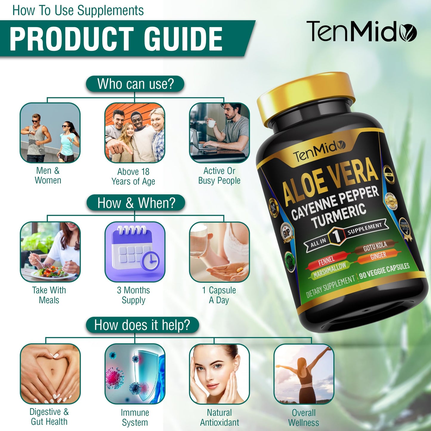 Tenmido Aloe Vera Capsules, Capsule, 90 Count