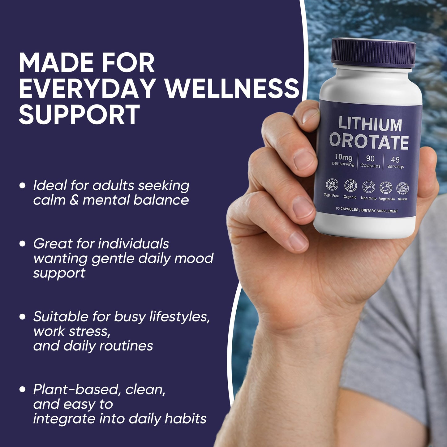 YOCMIPS Lithium Orotate 10mg Anxiety, Stress & Mood Support, 90 Capsules