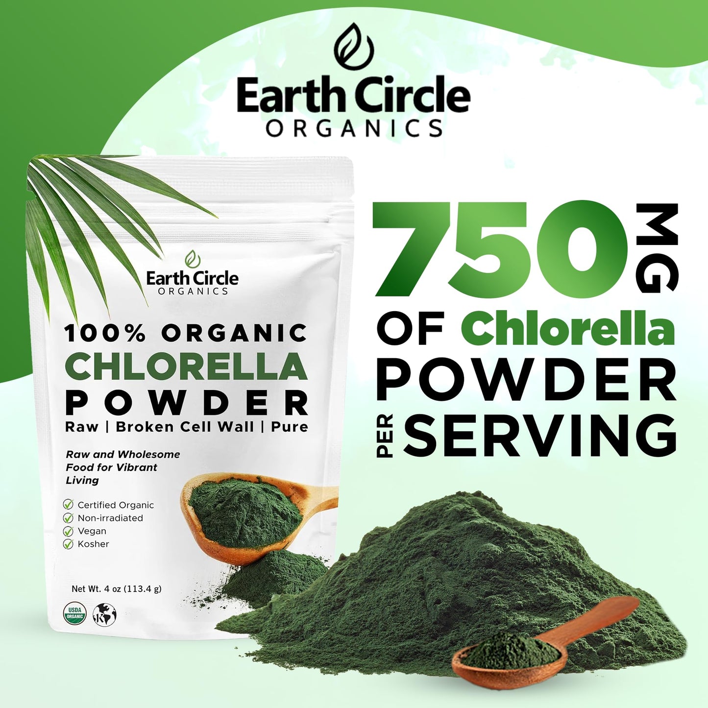 Earth Circle Organics Organic Chlorella Powder 4 Ounce
