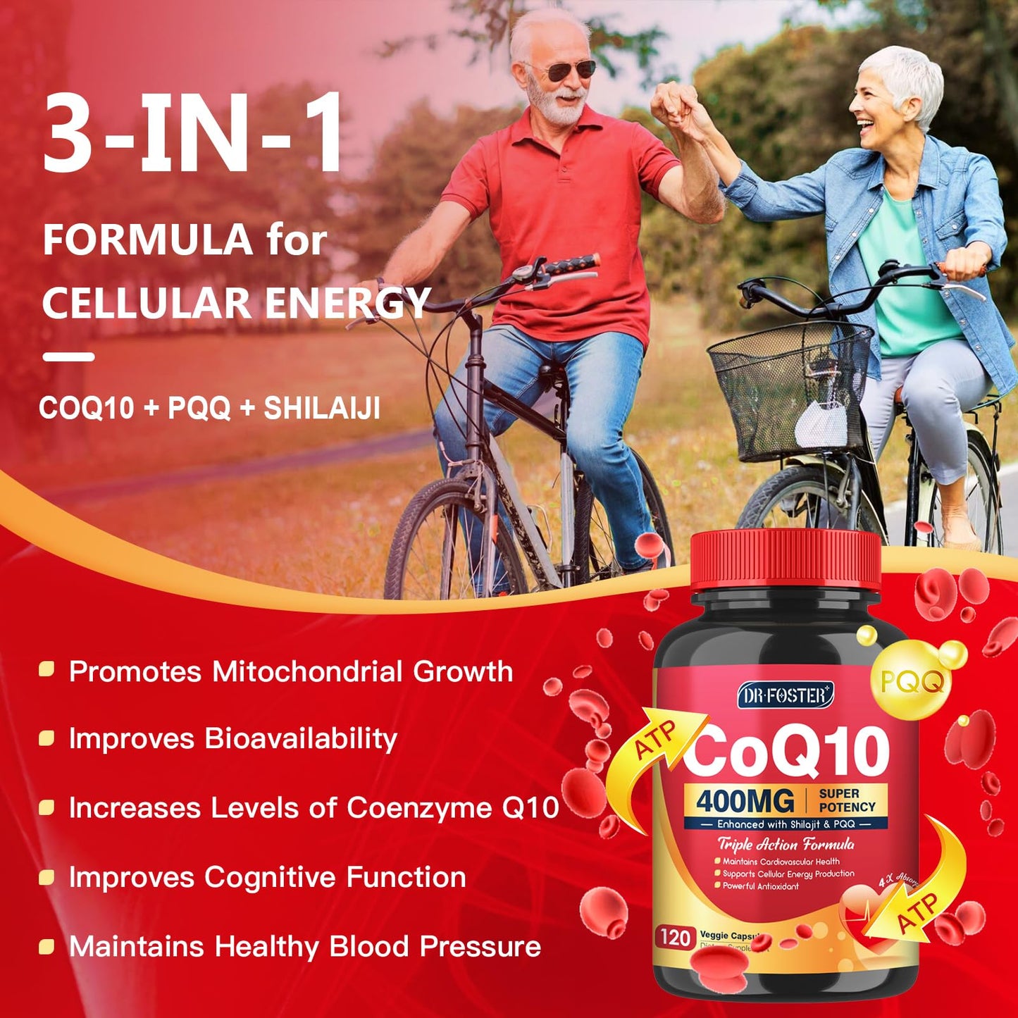 DRFOSTER CoQ10 400mg Supplements with PQQ and Shilajit Veggie Capsules, 120 Count