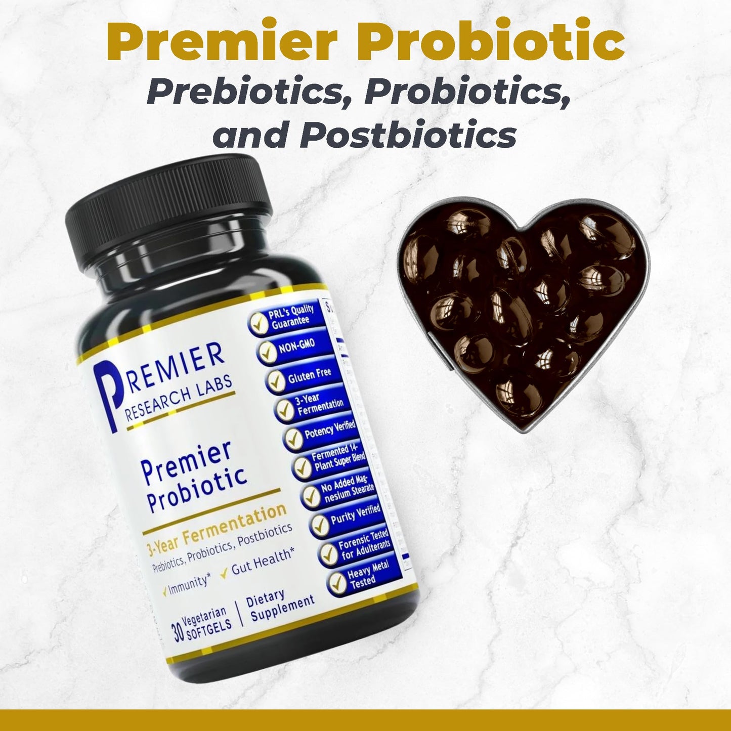 Premier Research Labs Premier Probiotic - Pre Pro Post Biotics for Women & Men, Quad Biotic, Quadbiotic, Prebiotics, Probiotics, Postbiotics & Phytobiotics, 30 Capsules