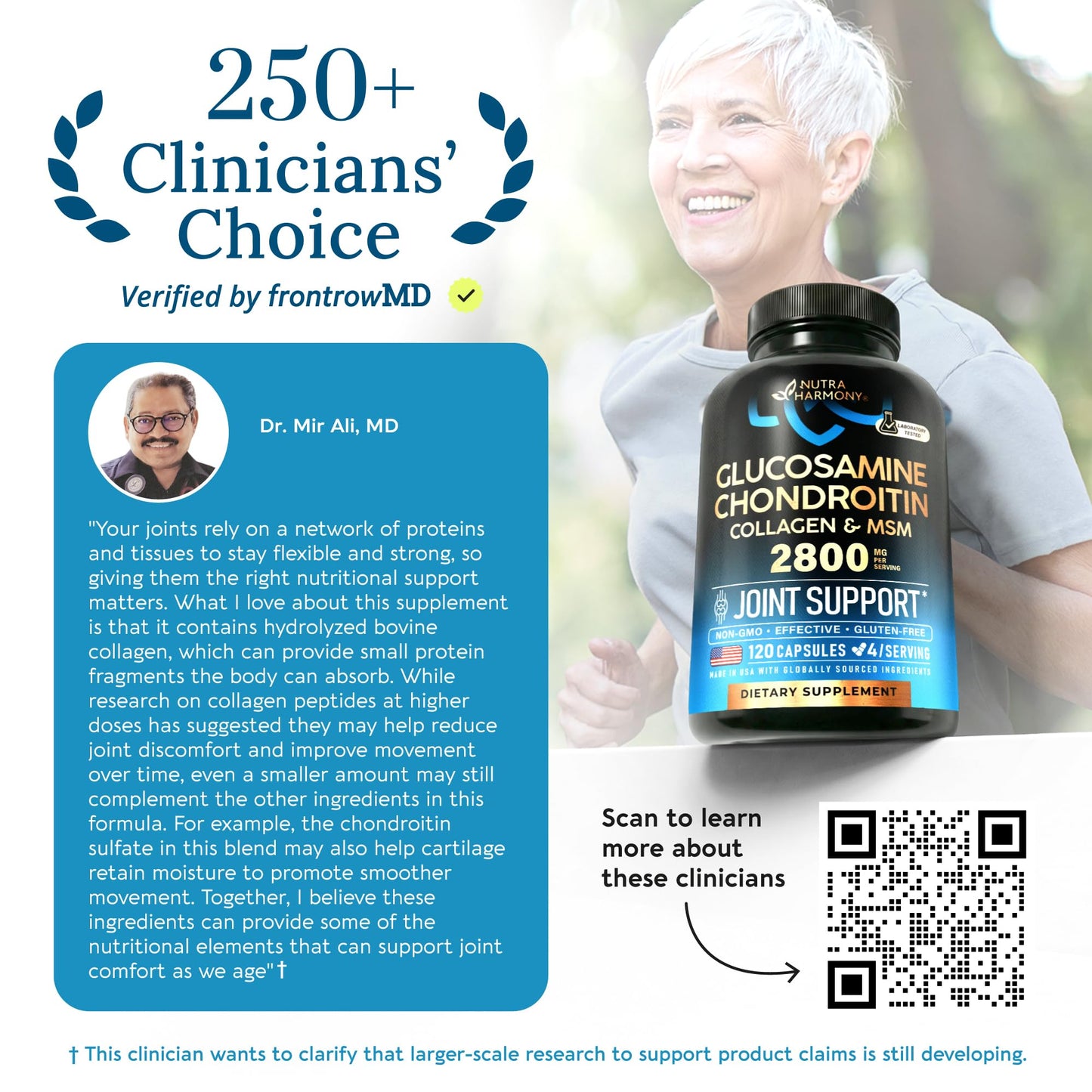 NUTRAHARMONY Glucosamine Chondroitin MSM Collagen Joint & Cartilage Support Capsules, 120 Count