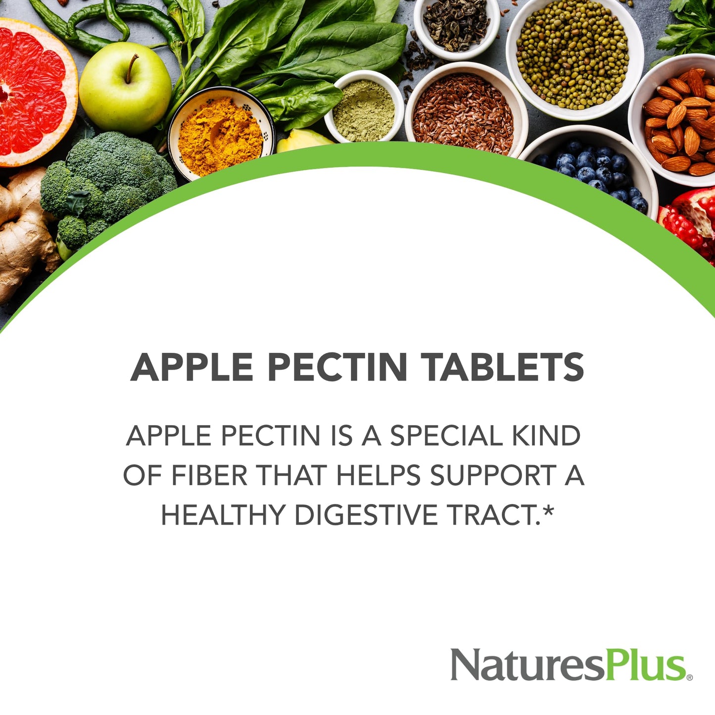 NaturesPlus Apple Pectin 500 mg Tablets, 180 Count