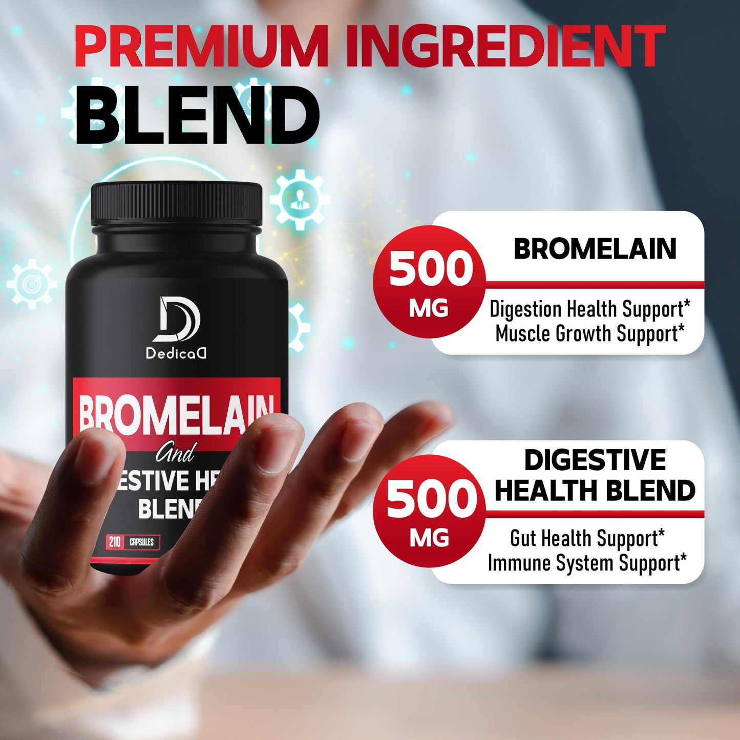 DEDICAD Bromelain 6in1 500mg Supplement - 1000mg per Serving, 210 Capsules
