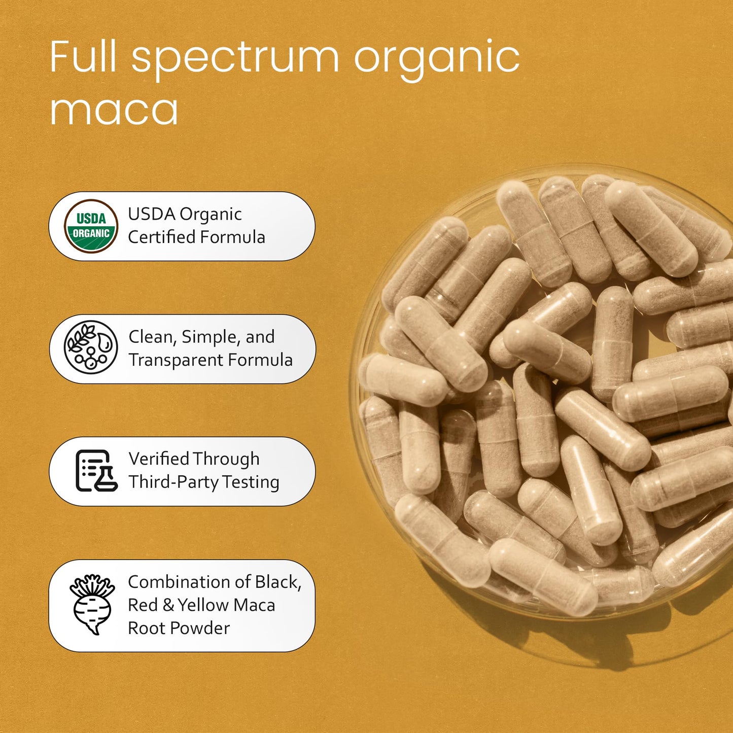 NaturaLife Labs Organic Maca Root – Black, Red & Yellow – 1900 mg per Serving – Gelatinized Peruvian Maca – Non-GMO, Gluten-Free, Vegan, Capsules, 300 Count