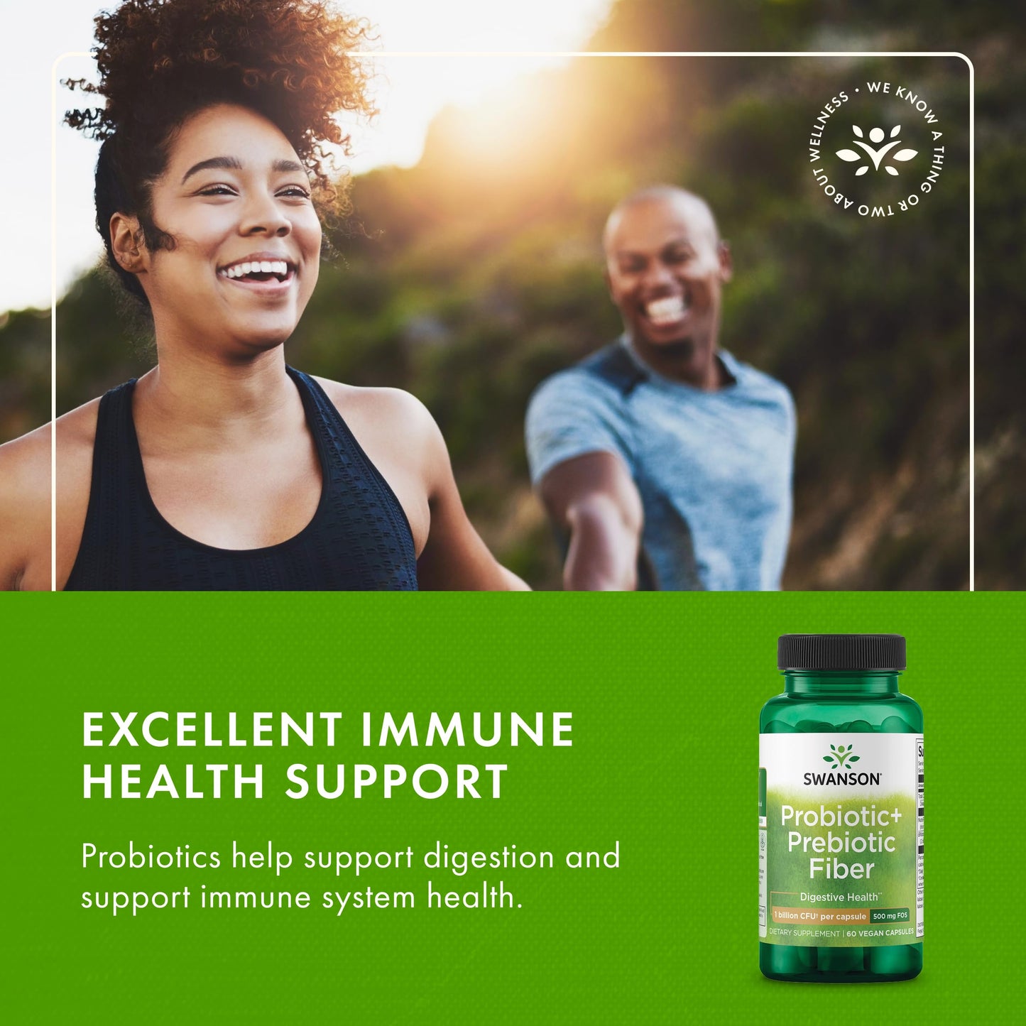 Swanson Prebiotic + Probiotic Fiber Digestive and Immune Health Supplement for Gut-Health-Conscious Adults with 500 Million CFU, Capsule, 120 Capsules