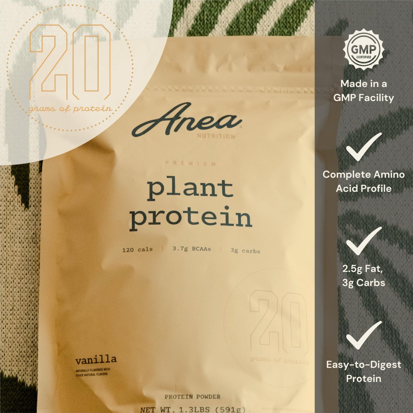 Anea Nutrition Plant Protein Powder Vanilla, 1.3 lb
