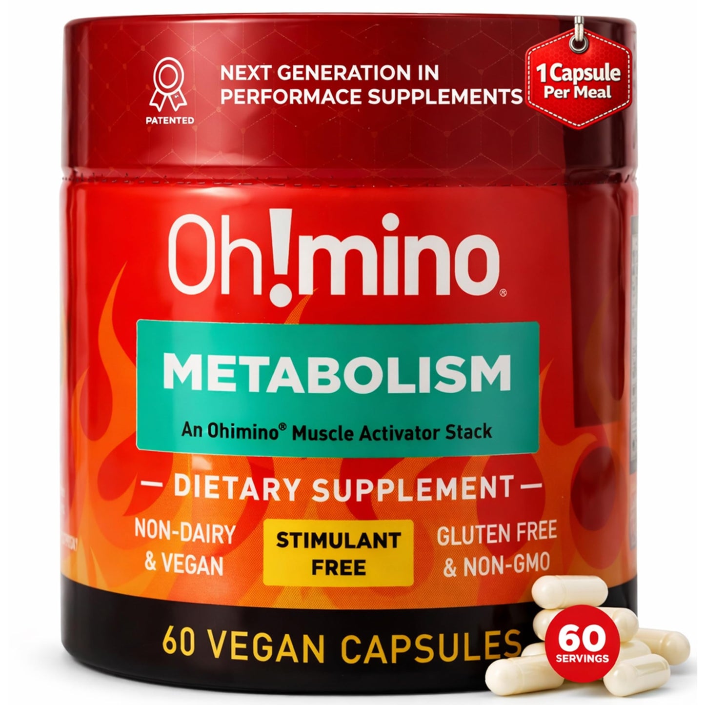 Oh!mino Metabolism Support Supplement for Efficient Fat-to-Energy Conversion with L-Carnitine, Phenylcapsaicin & Vitamin B3 – Vegan, Non-Dairy Capsules, 60 Count