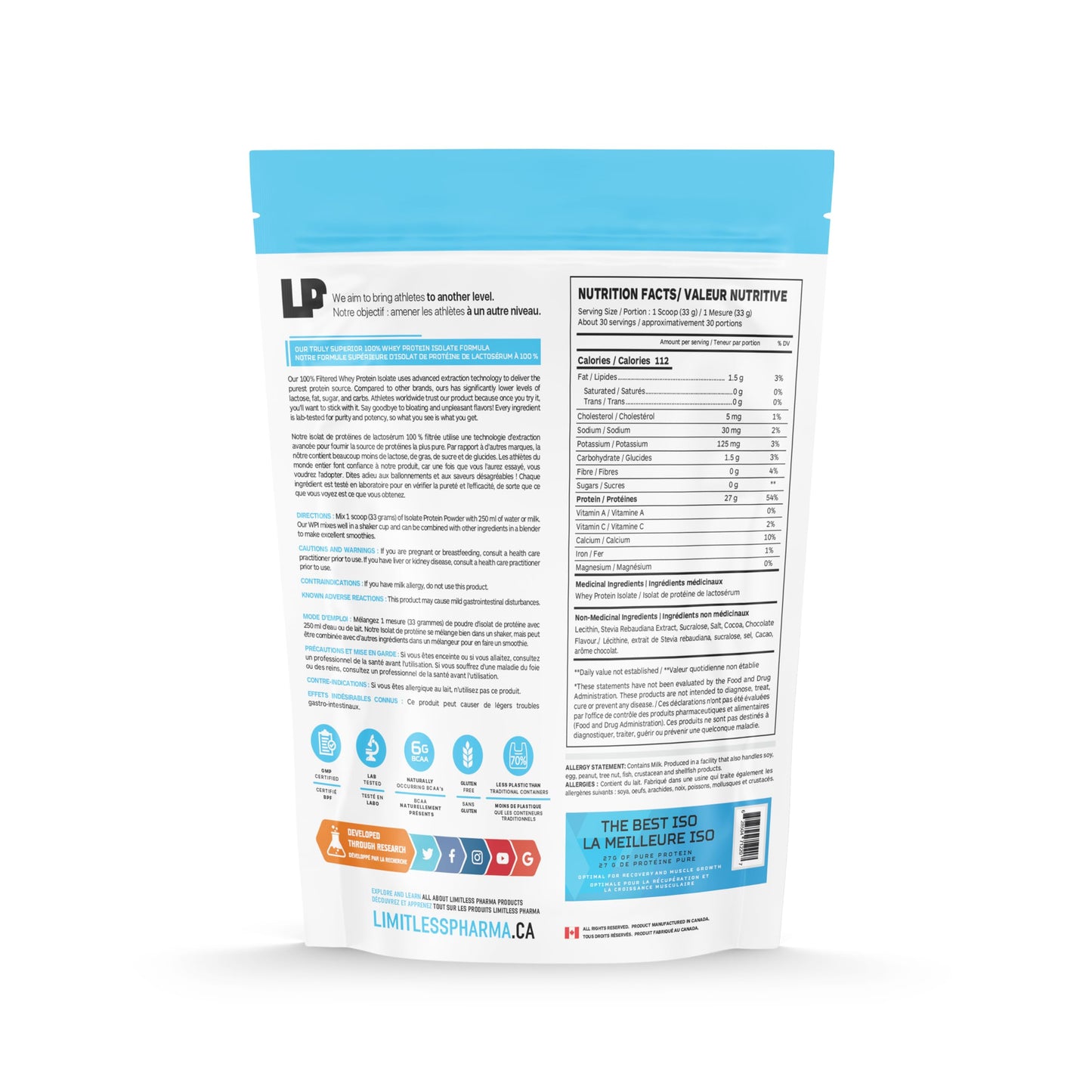 Limitless Pharma Pure Whey Isolate Protein Powder, 32 Servings, 2 lb