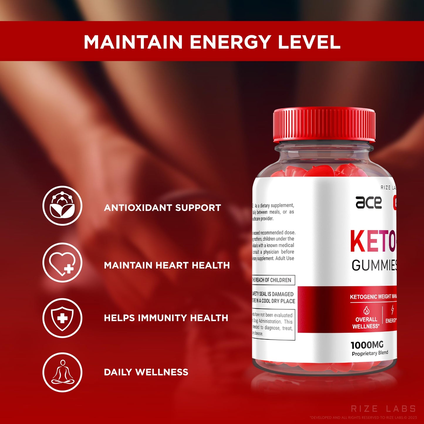 Rize Labs Ace Keto ACV Gummies, Advanced Weight Loss 1000mg, Apple Cider Vinegar Supplement, 60 Gummies
