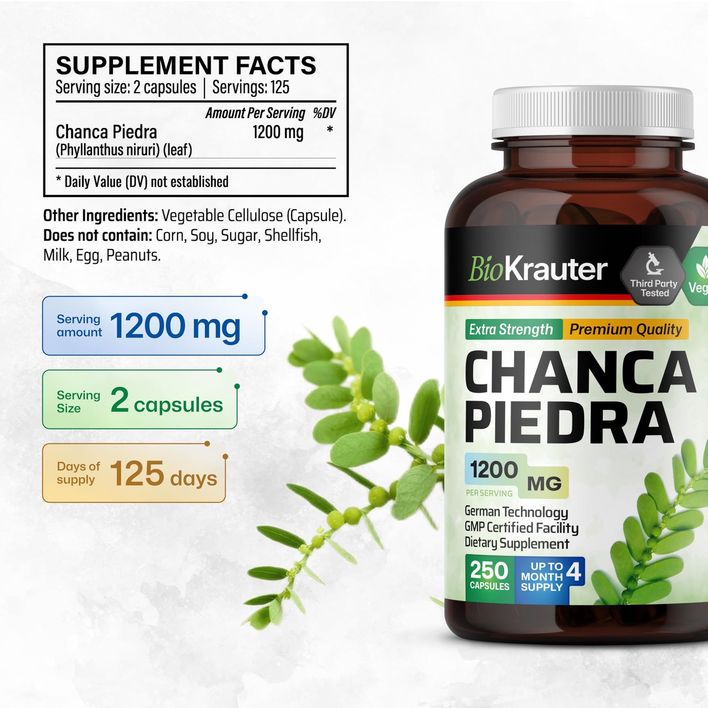 BIO KRAUTER Chanca Piedra for Kidney Support Capsules 250
