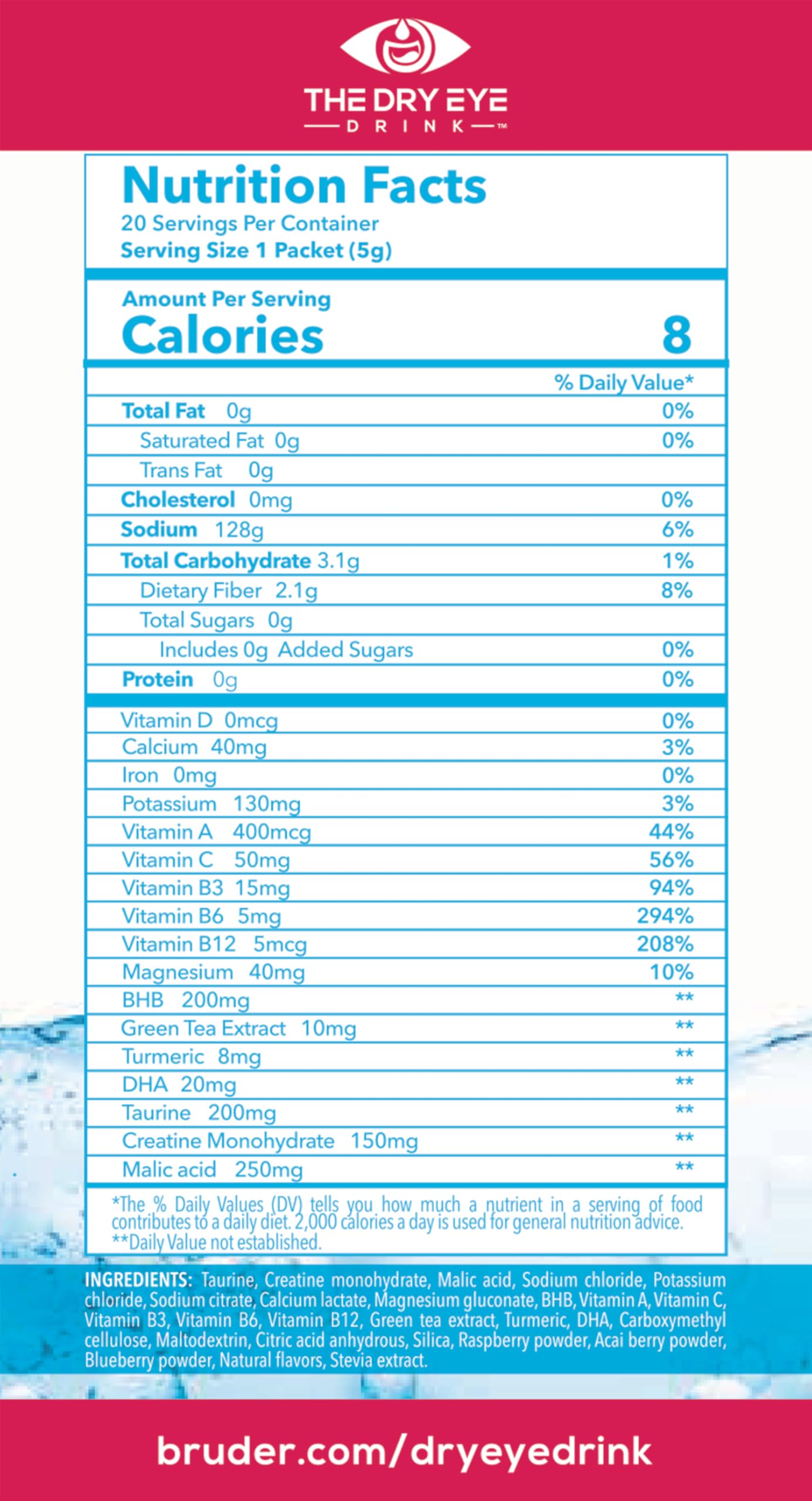 The Dry Eye Drink Sugar-Free Electrolyte Powder Packets, 3.5 oz