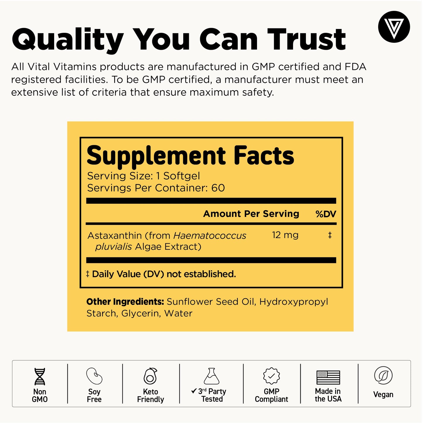 Vital Vitamins Astaxanthin 12mg Softgels, 60 Count