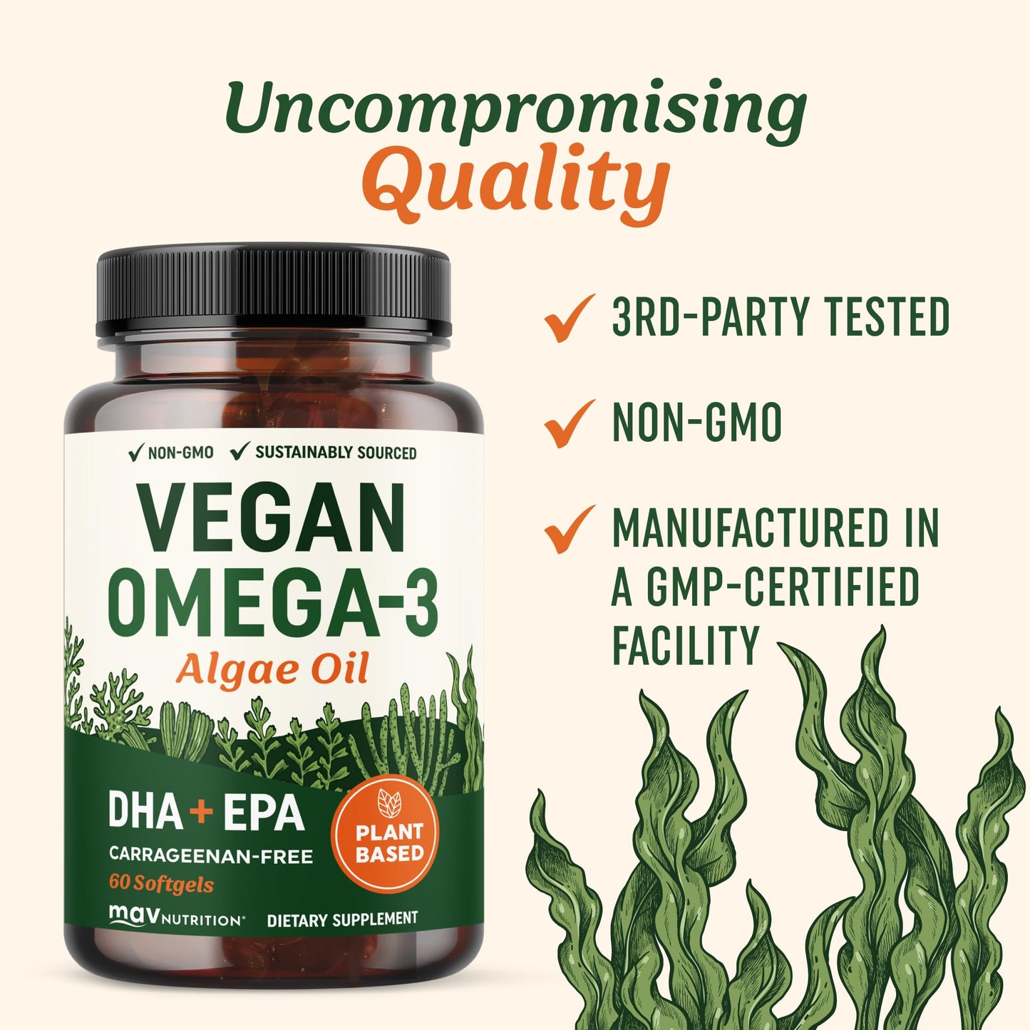 MAV NUTRITION Vegan Omega-3 Algae Oil Softgels 60