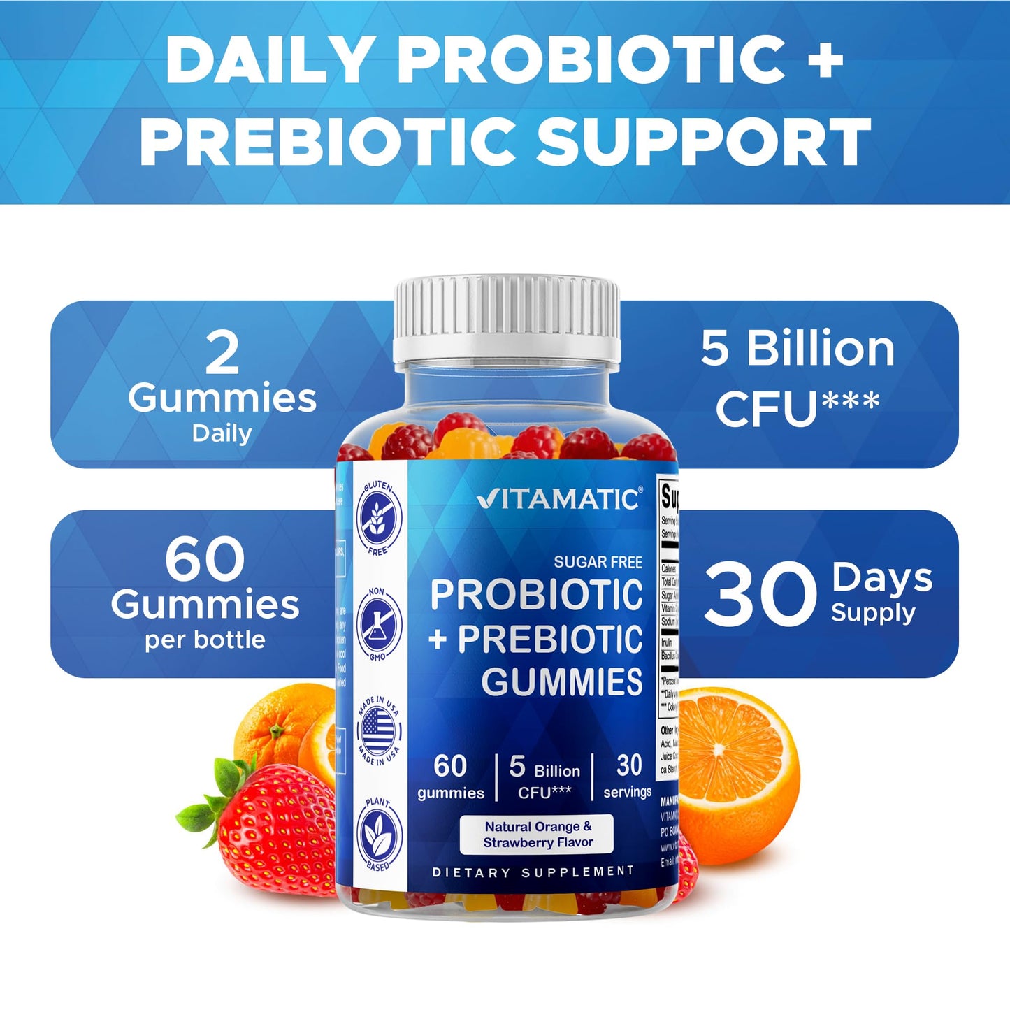 Vitamatic Sugar Free Probiotic Gummies for Men and Women 120 Gummies