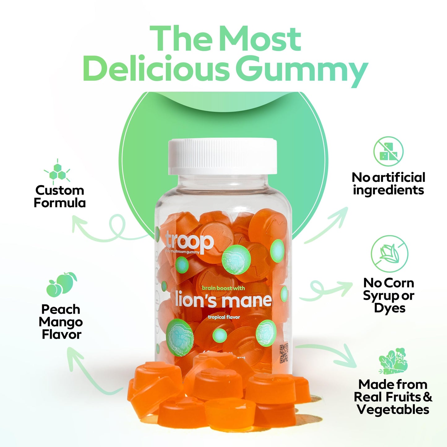 Troop Lion's Mane Mushroom Gummies, 60 Count