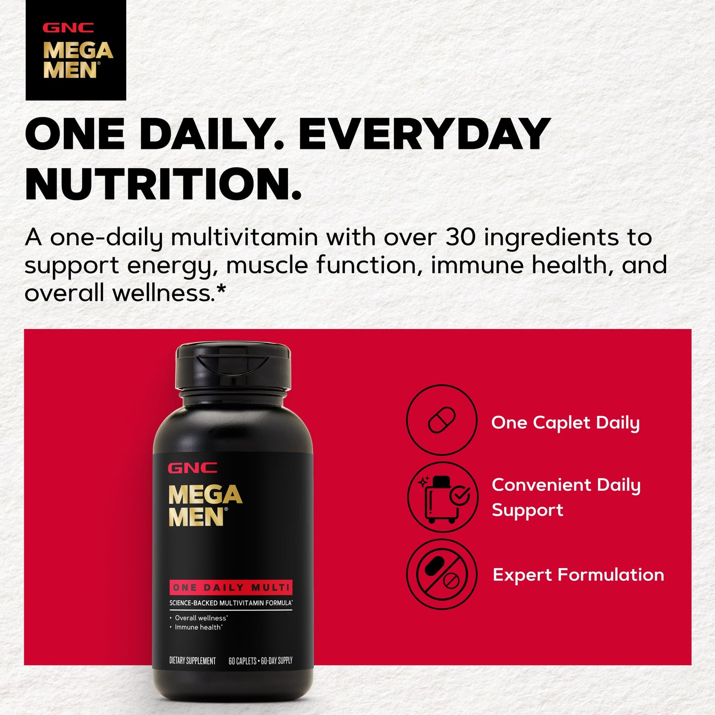 GNC Mega Men One Daily Multi Caplets, 60 Count