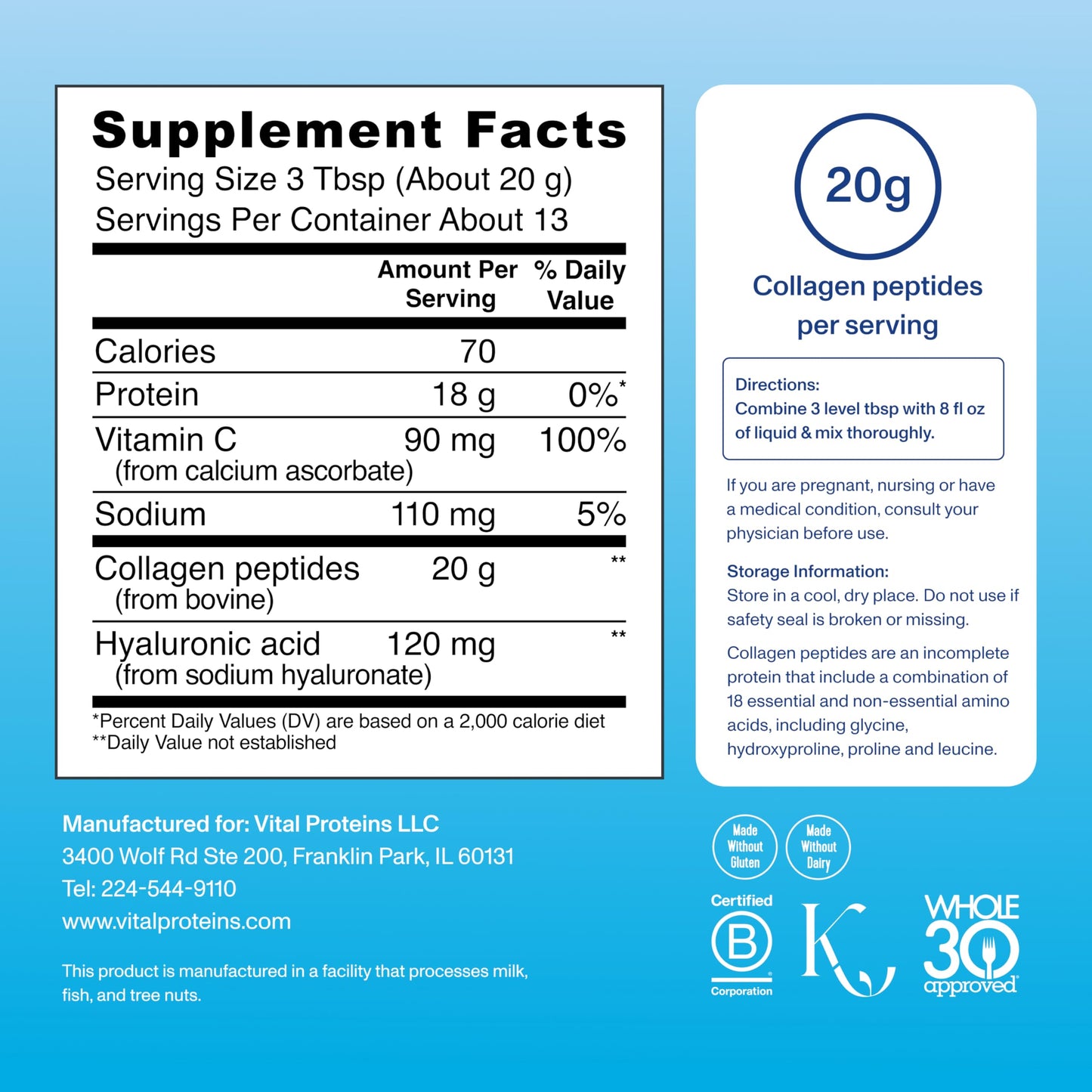 Vital Proteins Collagen Peptides Powder, Unflavored, 19.3 oz