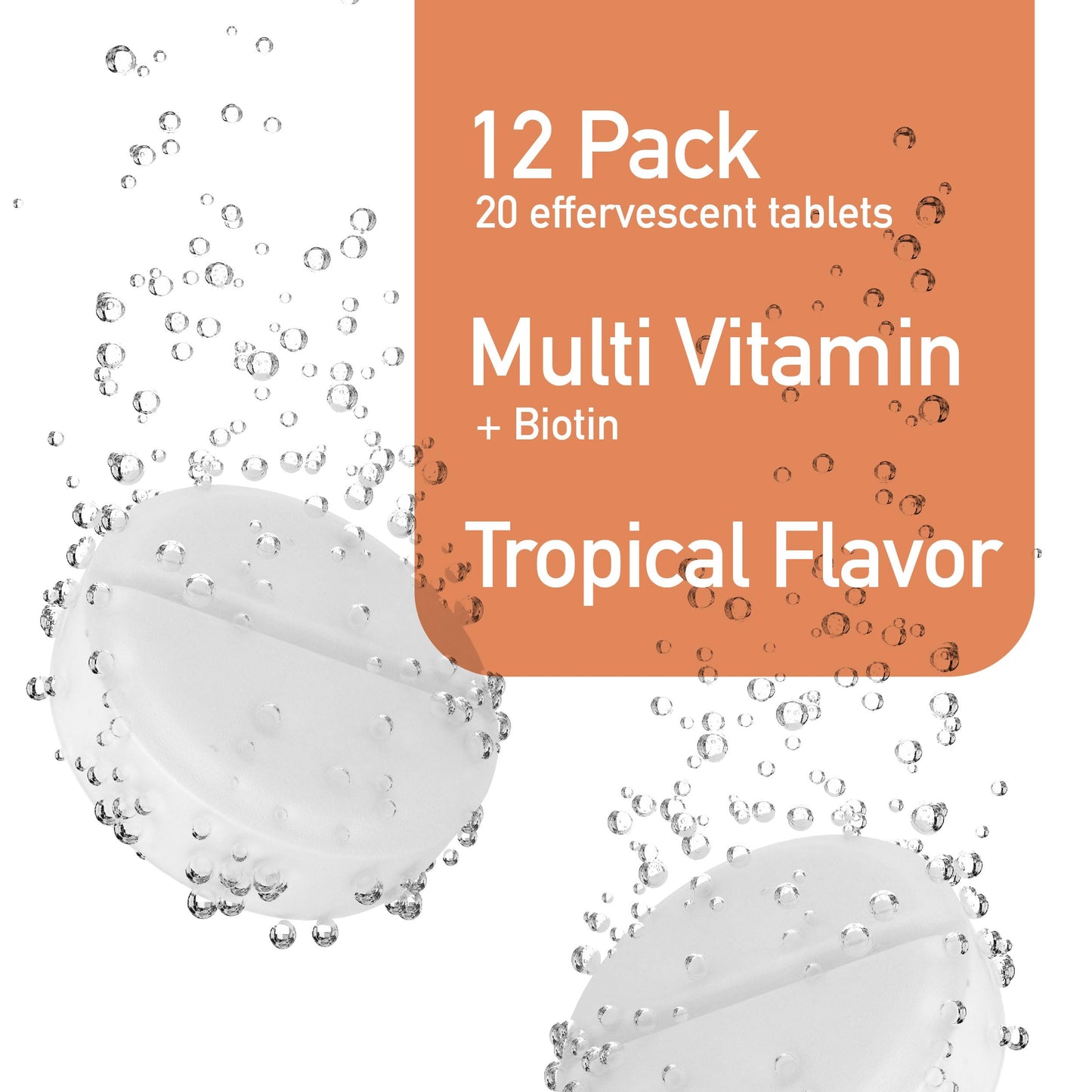 Swiss Imports Effervescent Multivitamins + Biotin for Wellness and Vitality Dietary Supplement with Vitamins C, E, B1, B2, B6, B12, A, and D3 Tablets, 240 Count