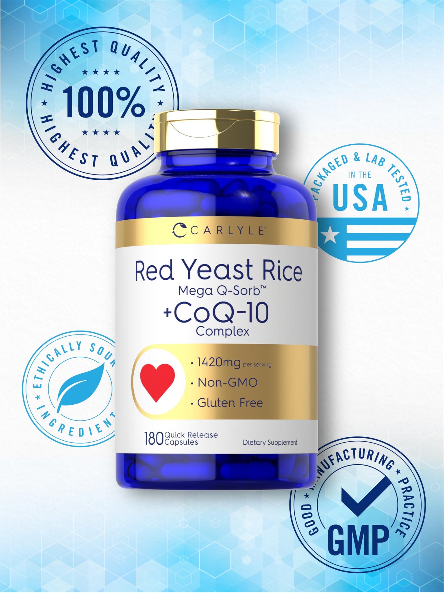 Carlyle Red Yeast Rice with CoQ10 Complex Capsules, 180 Capsules