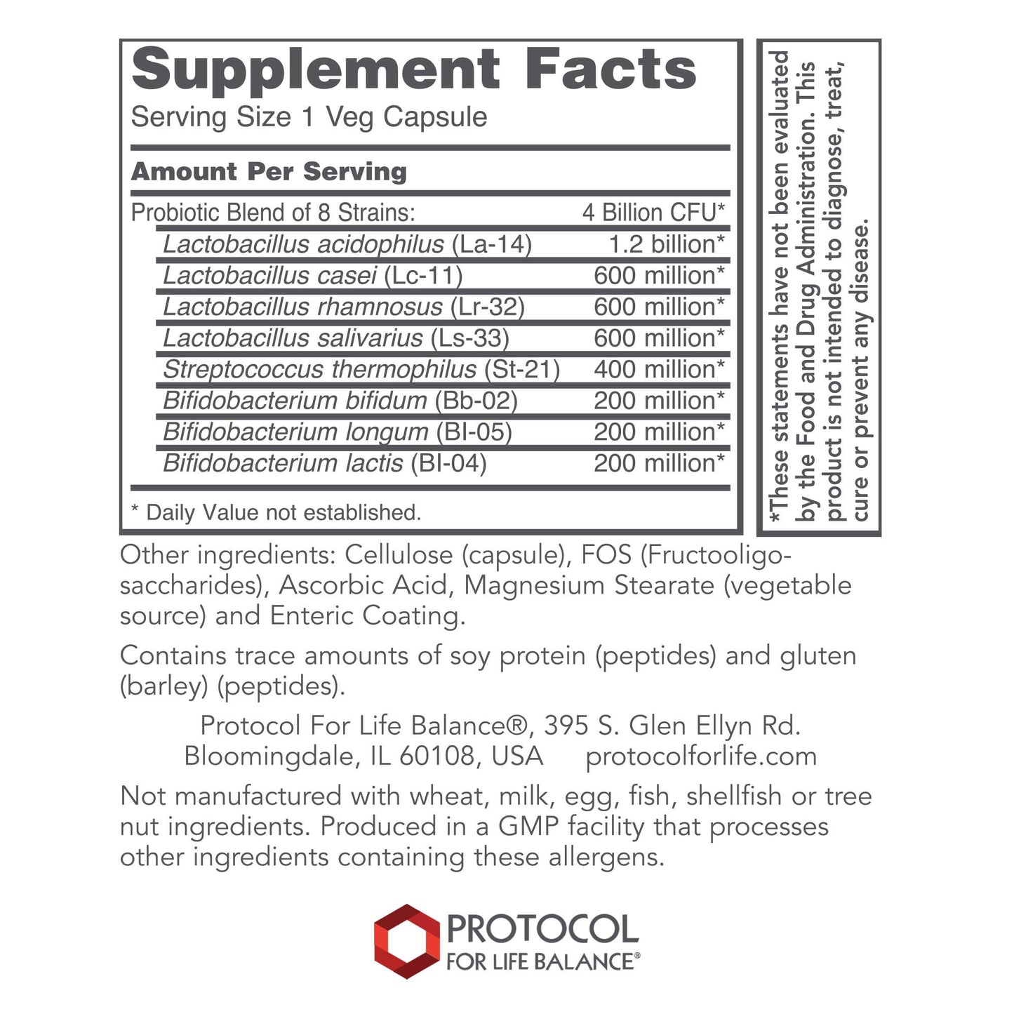 PROTOCOL FOR LIFE BALANCE Ortho Dophilus 8 Strains 4 Billion Capsules 60