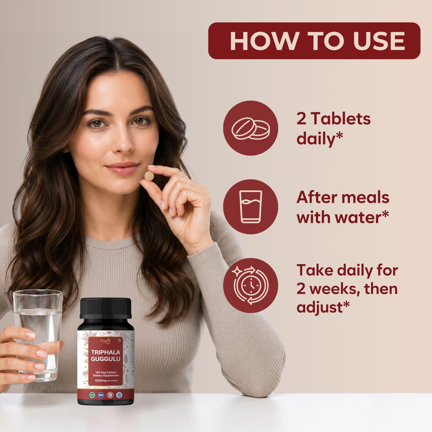 ORGANIC SPREE Triphala Guggulu Tablets, 120 Count
