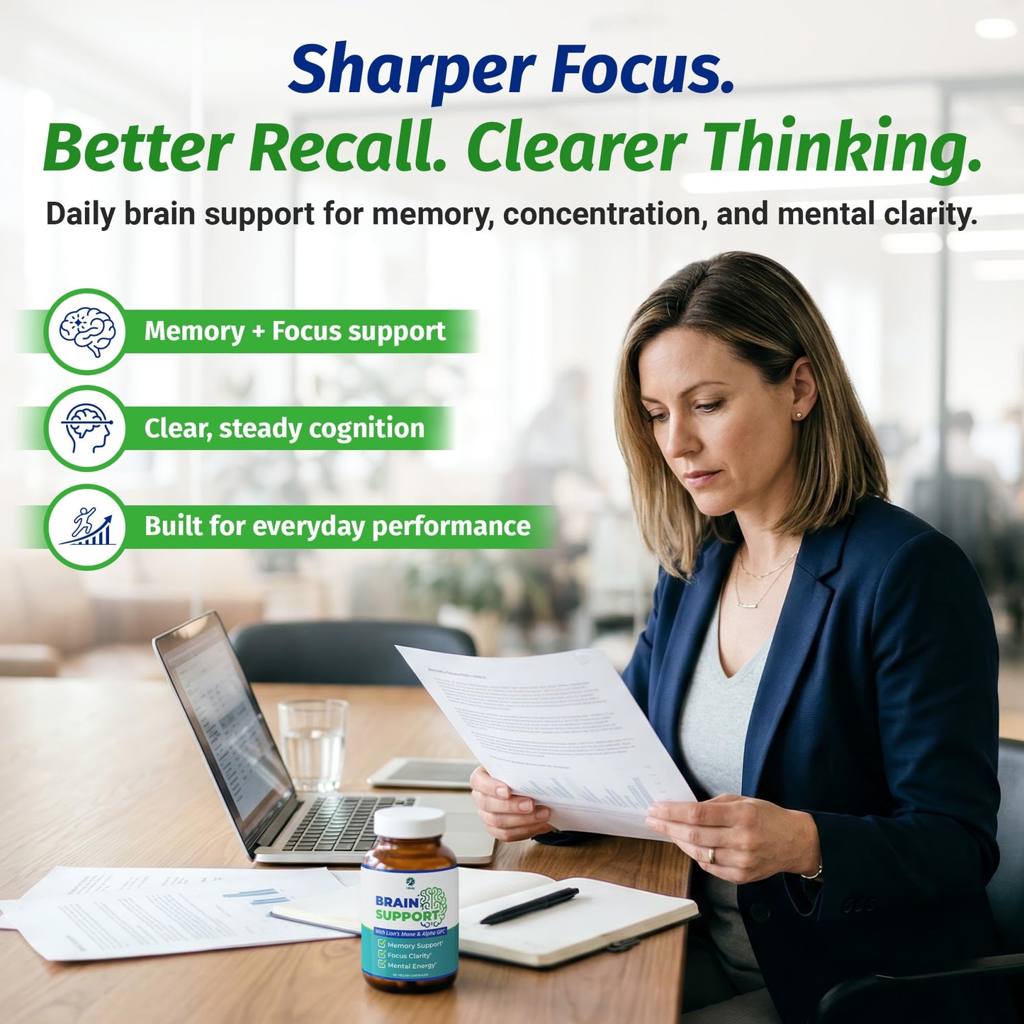 1 Body Brain Supplement Nootropic with Alpha GPC, Ginkgo & Bacopa Capsules, 90 Count