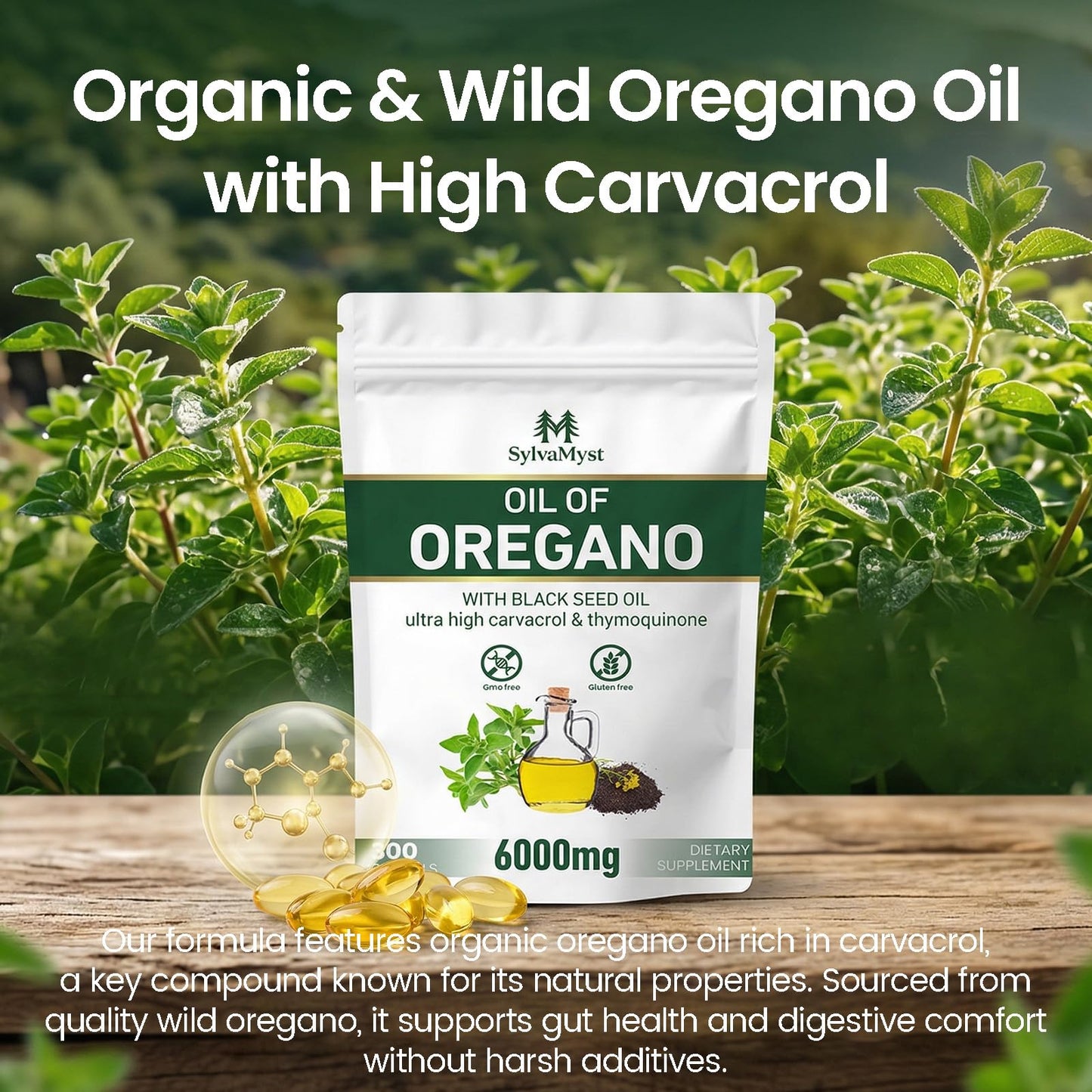 SylvaMyst Organic Oregano & Black Seed Oil Softgels, 300