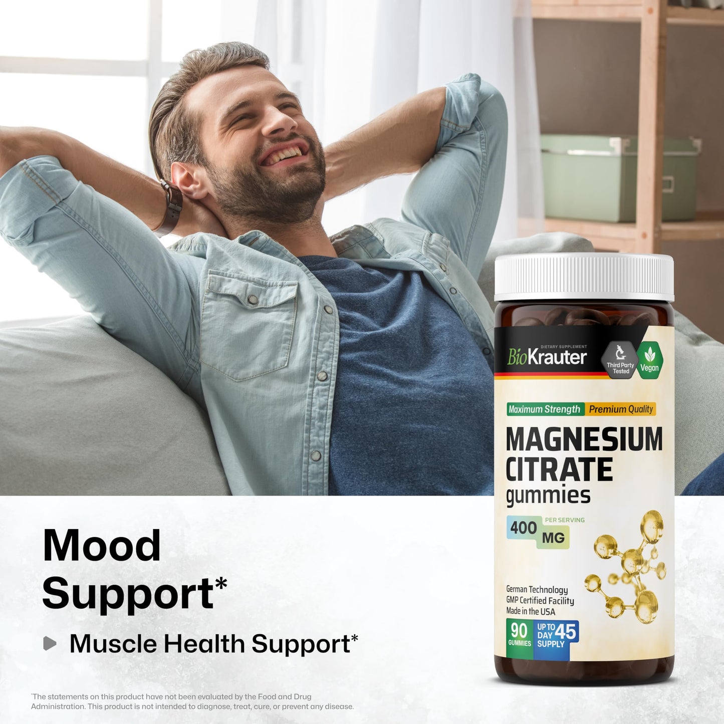 BIO KRAUTER Magnesium Citrate Gummies 90 Count