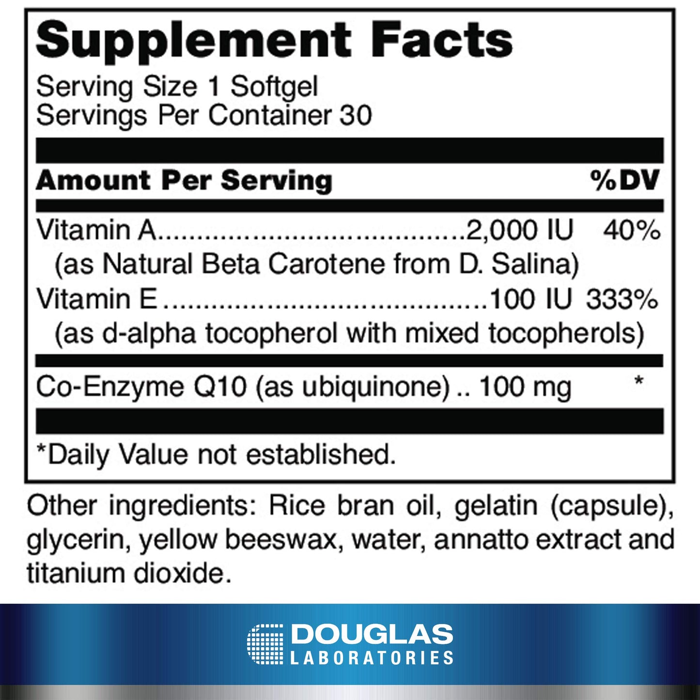 Douglas Laboratories Coenzyme Q10 Plus Vitamin A & E 30 Capsules