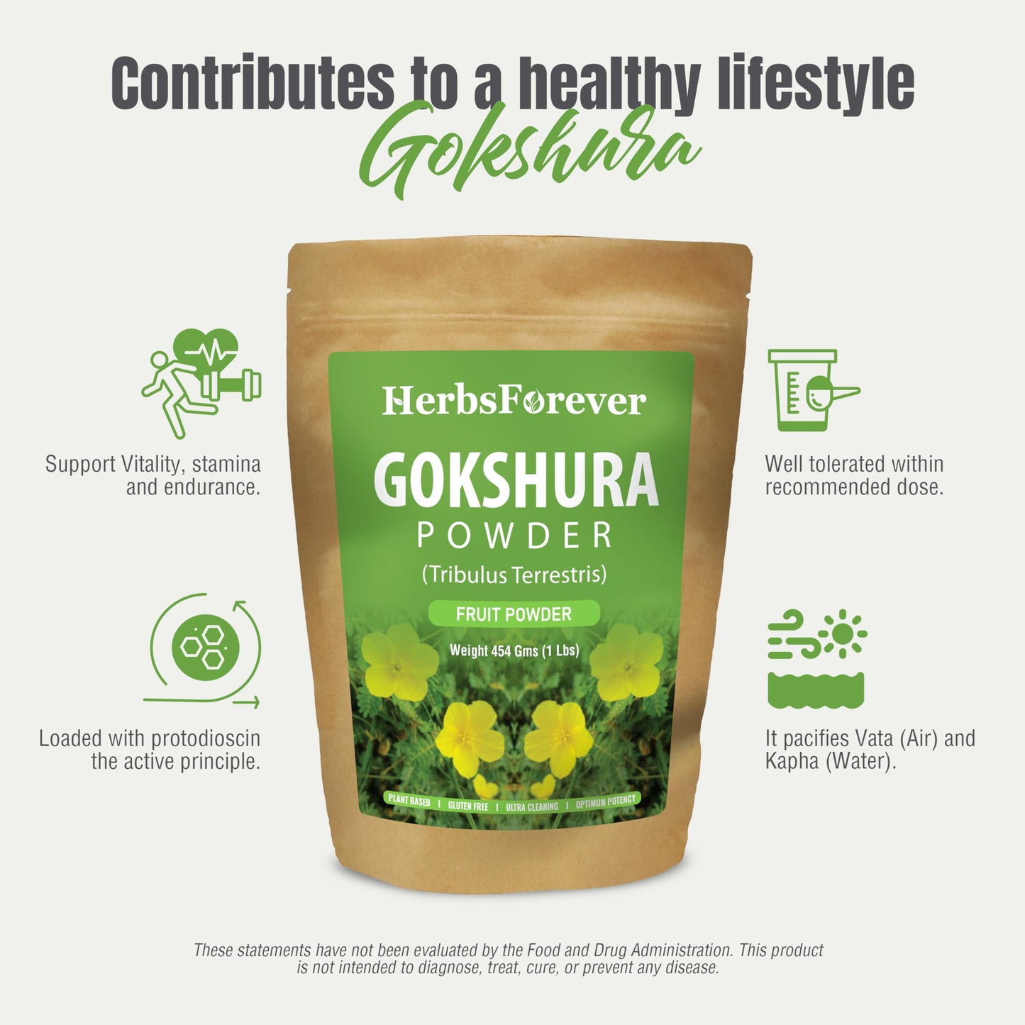 Herbsforever Gokshura (Tribulus Terrestris) Powder 16 oz