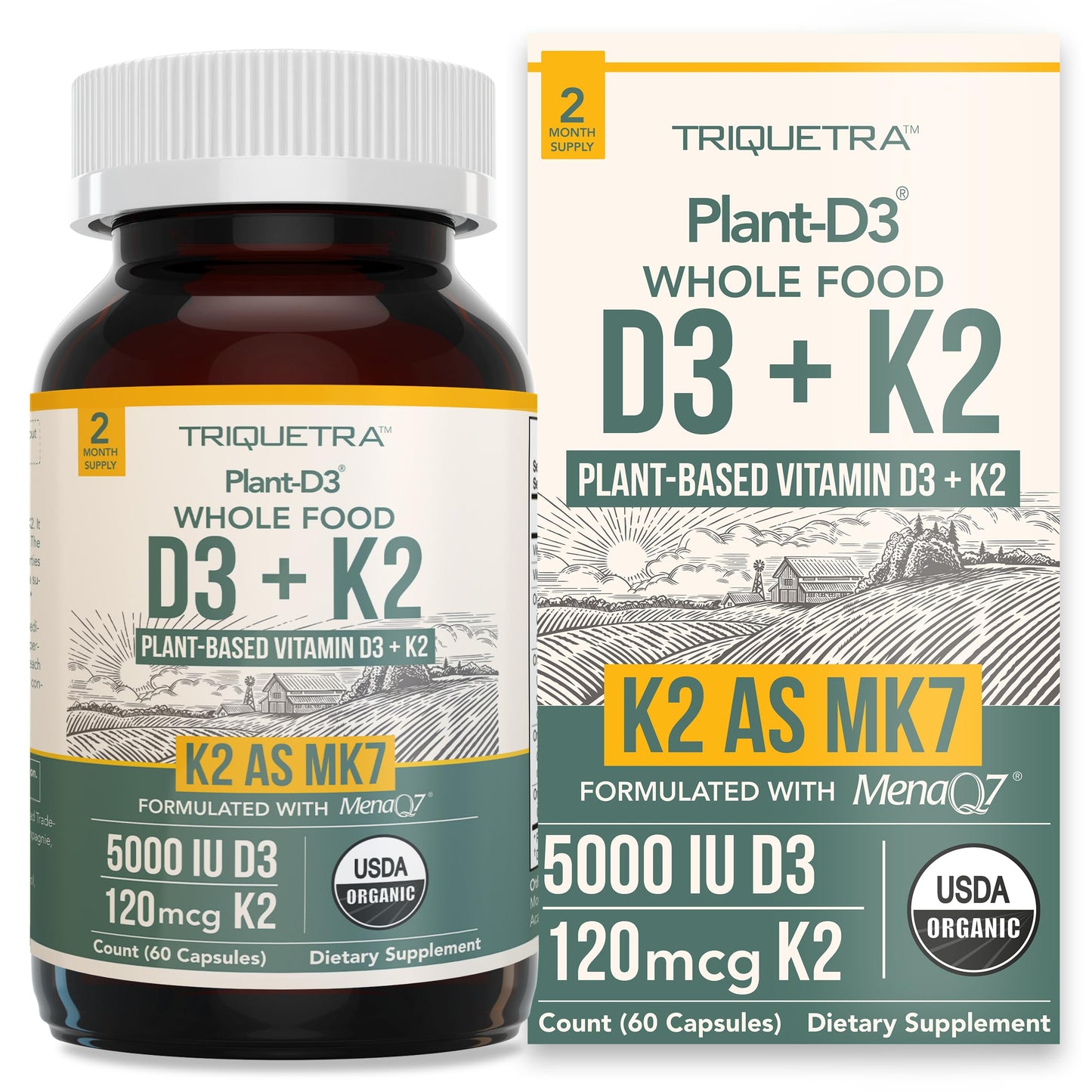 Triquetra Health Organic Plant D3 + K2 Capsules, 60 Count